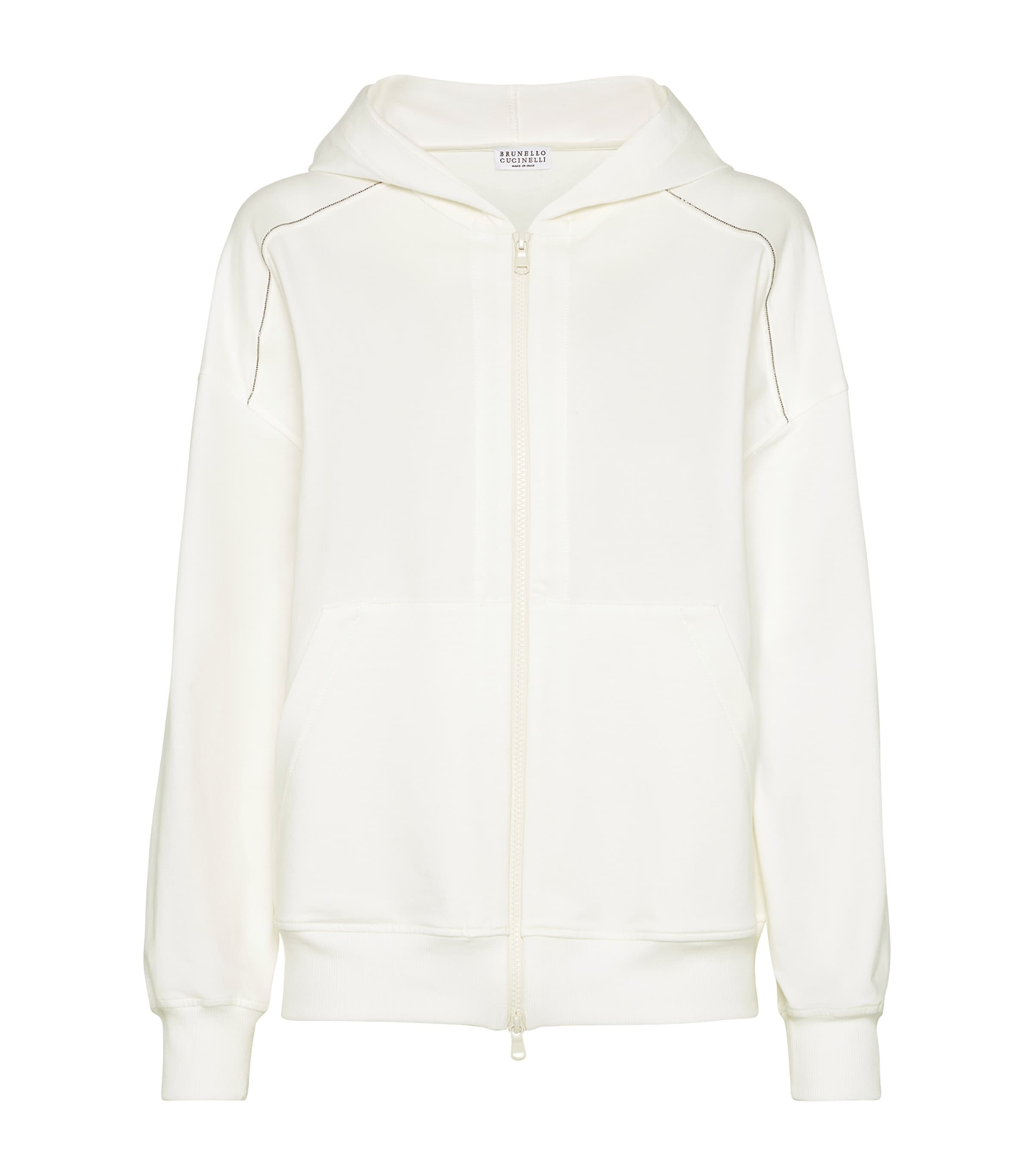 Brunello Cucinelli Sweatshirt With Jewelry Decoration And Hood In Beige