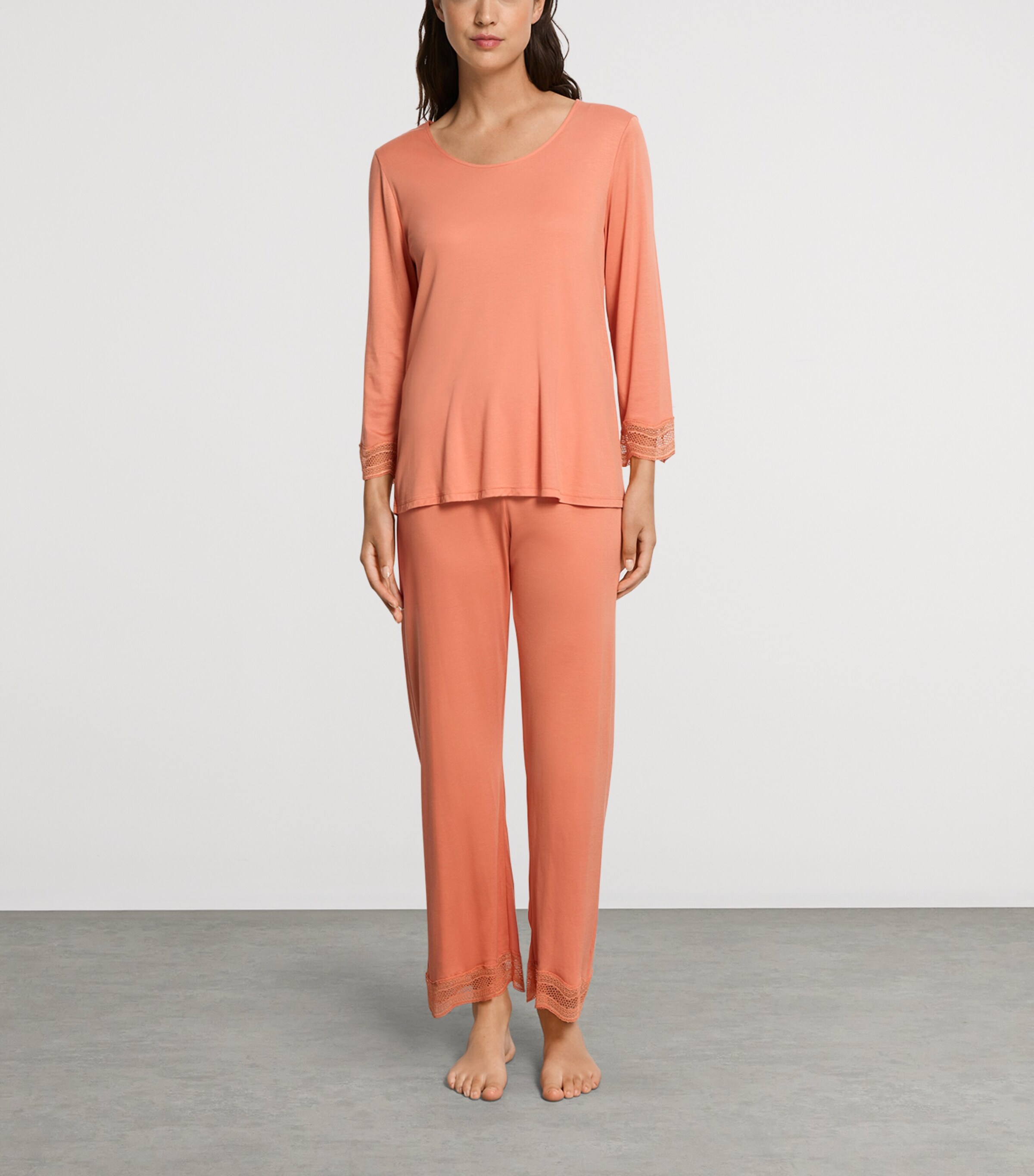 Hanro Womens Long Cira Pyjama Set Light Carnelian Image 2
