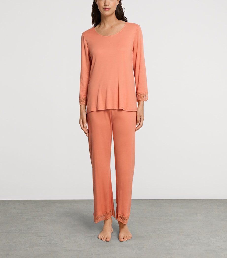 Hanro Womens Long Cira Pyjama Set Light Carnelian Image 2