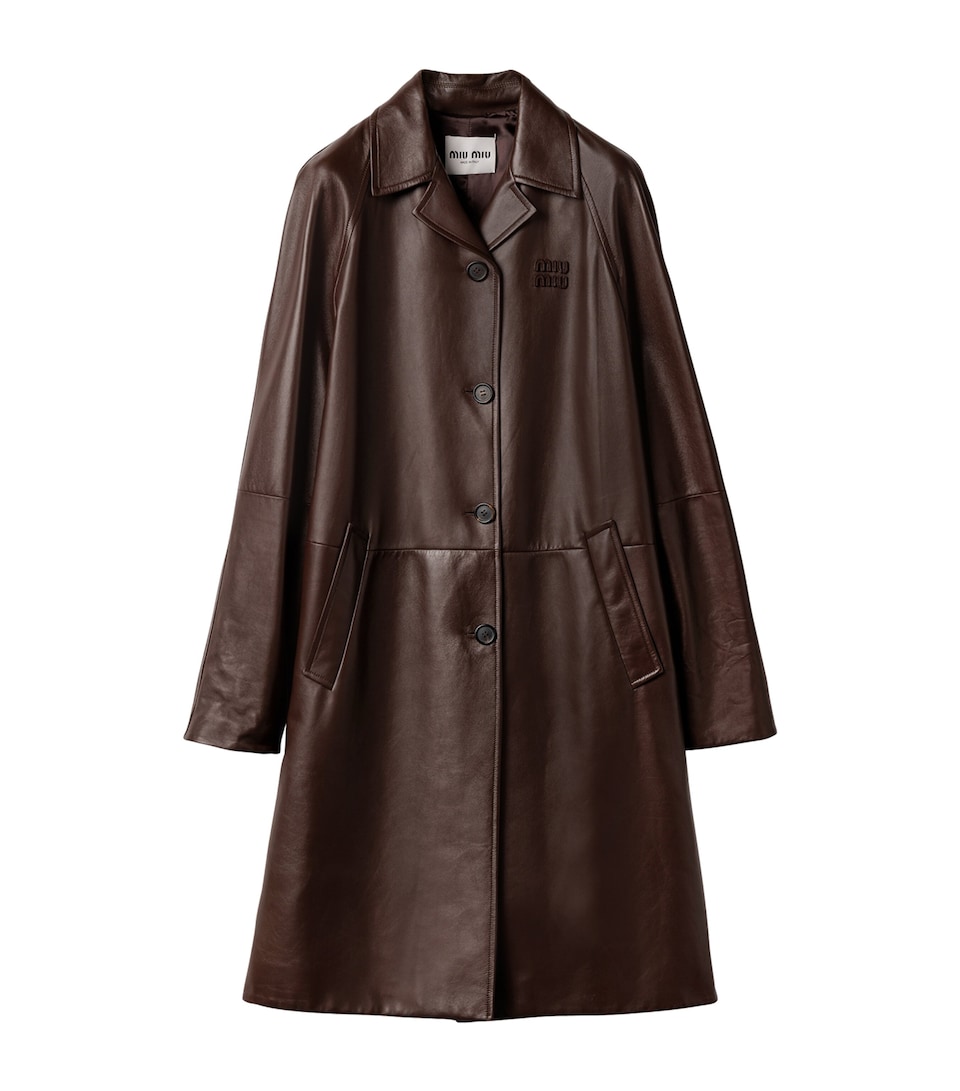 Miu Miu Nappa Leather Coat Brown