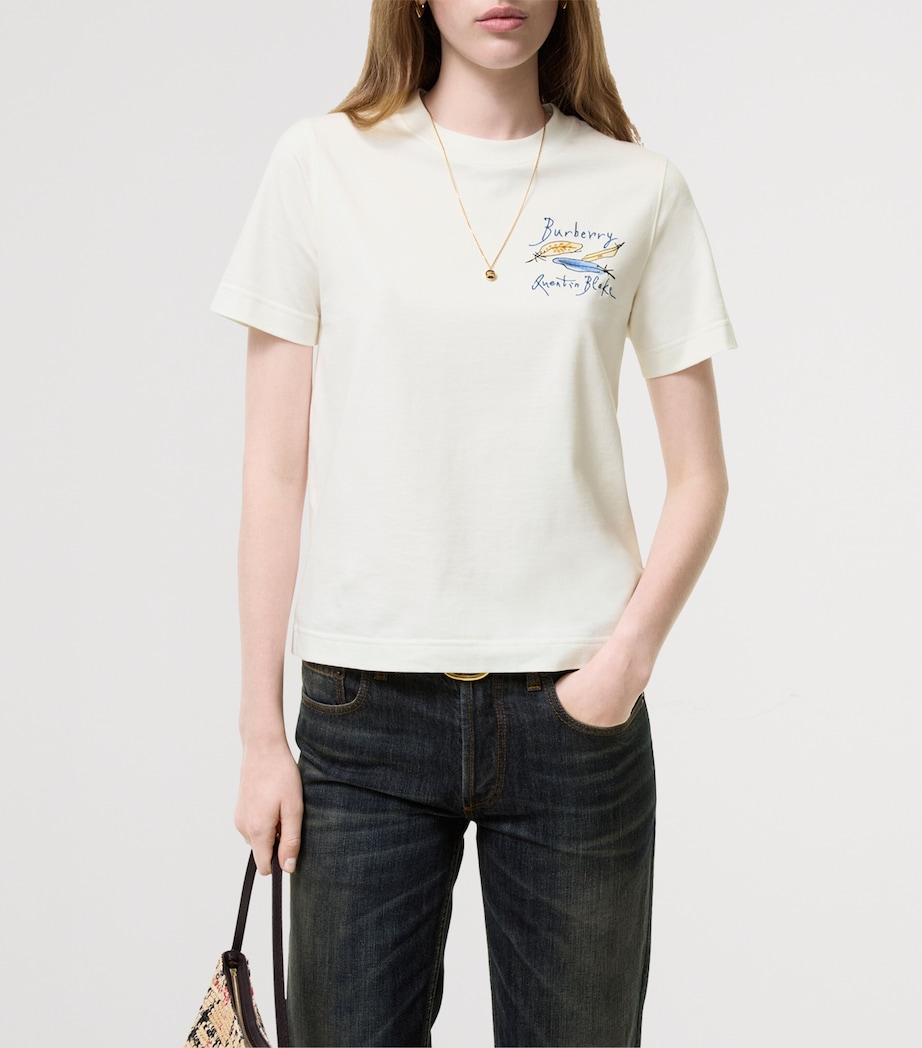 Burberry Womens Cotton Feather Print Shirt Chalk Image 2