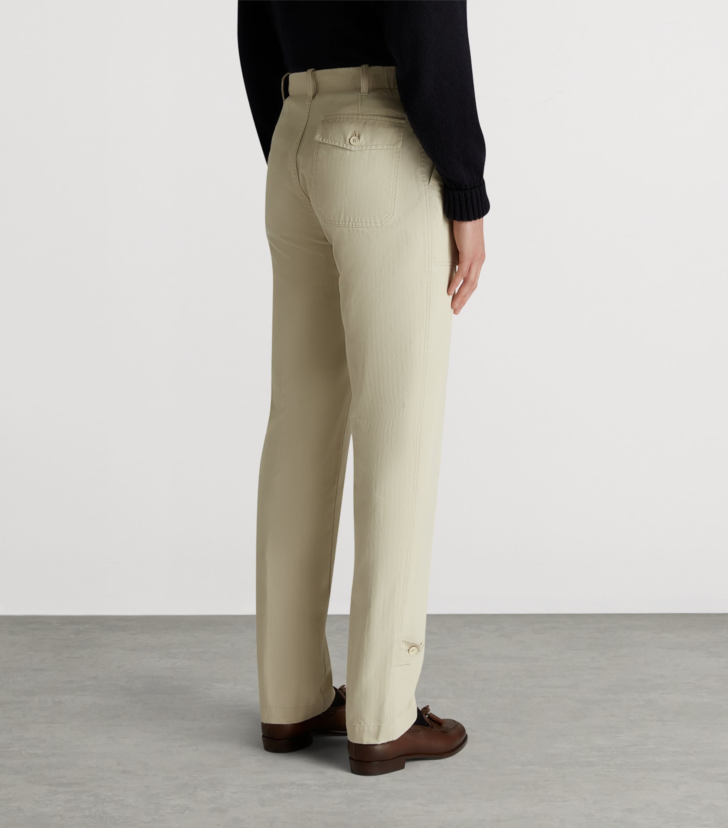 Cotton Micro-Herringbone Single-Pleat Tapered Chinos 270STONE Image 5