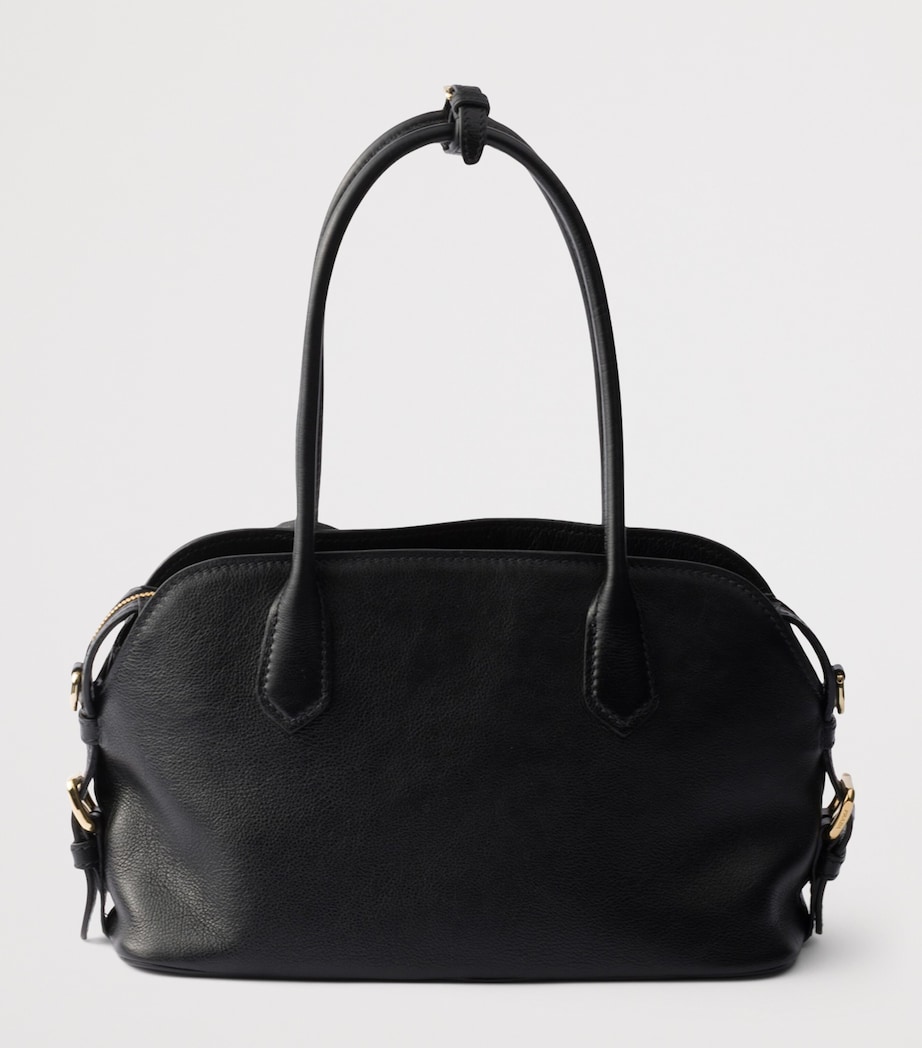 Prada Medium Leather Tote Bag Black Image 4