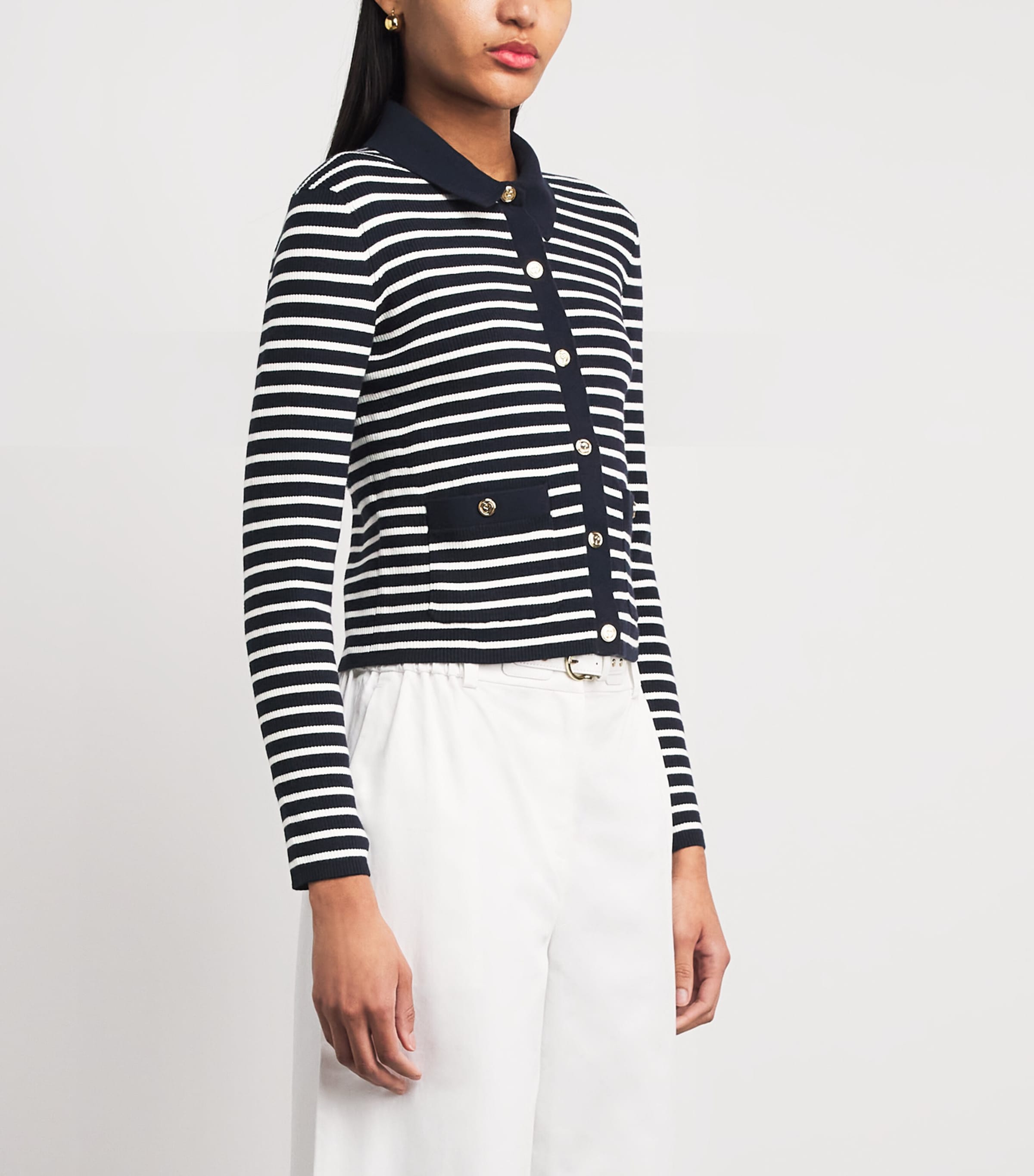 Maje Womens Rib-Knit Stripe Cardigan Navy Image 4