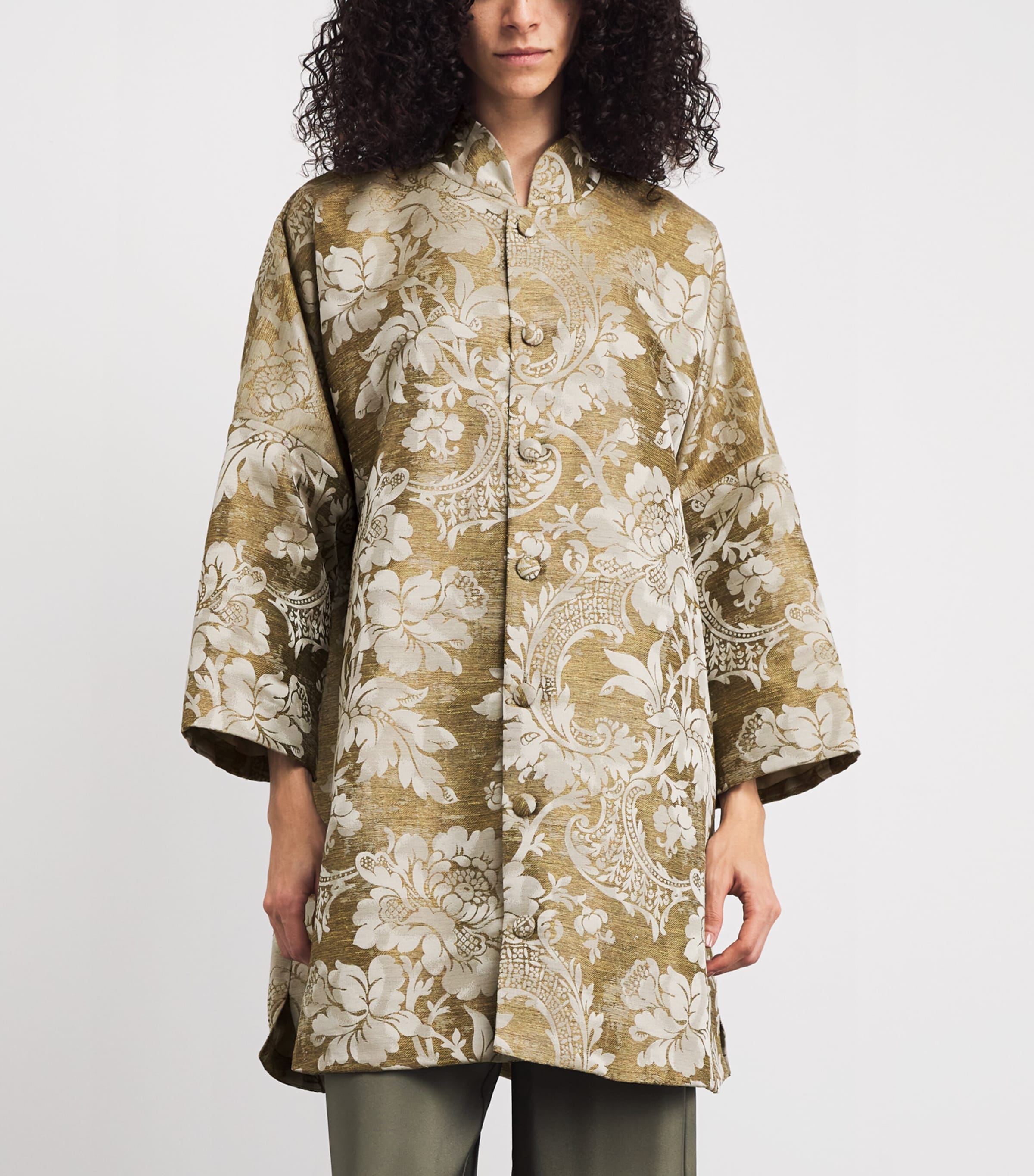 Eskandar Womens Jacquard Stand-Collar Coat Undyed Image 4