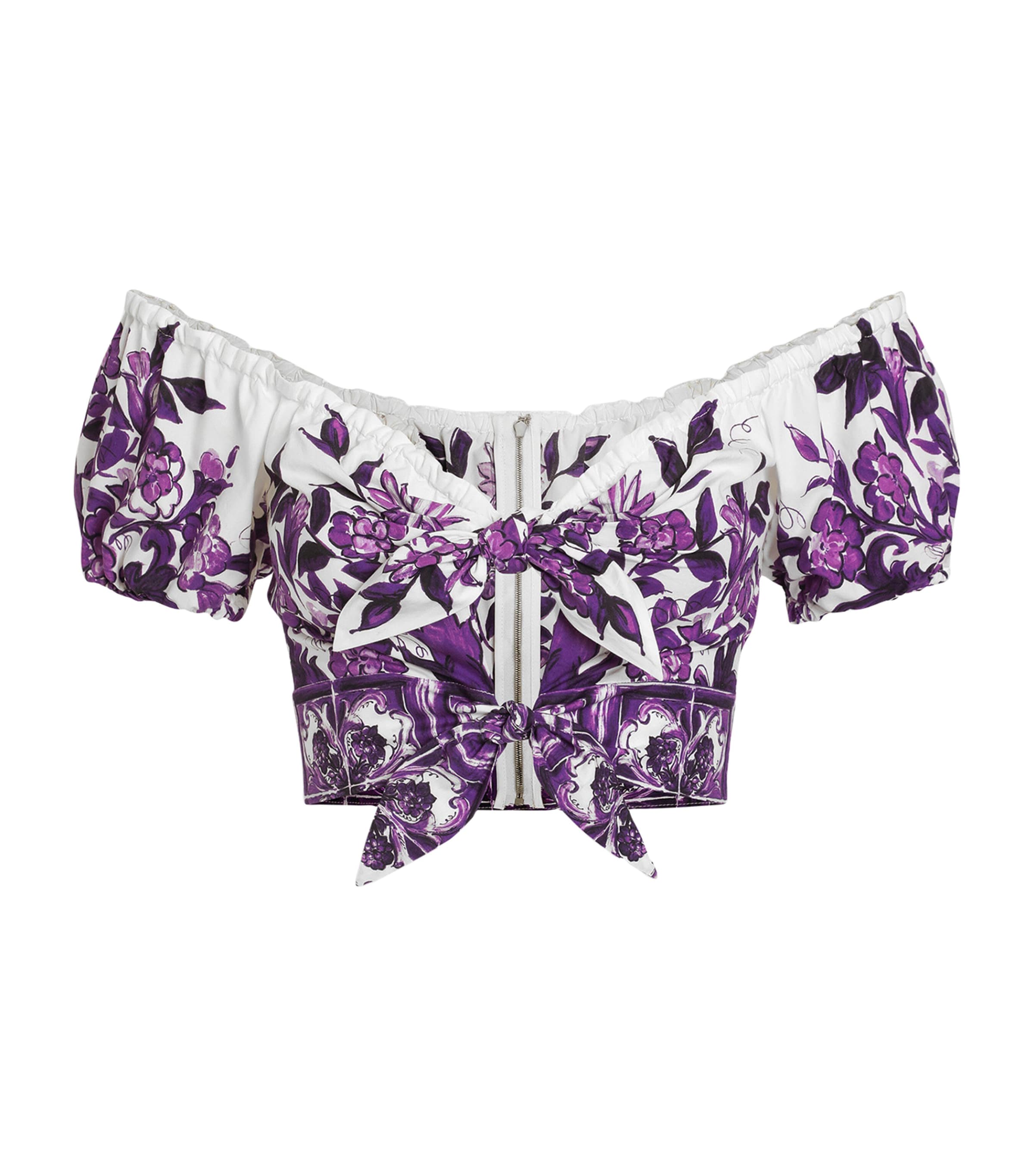 Dolce & Gabbana Cotton Majolica Print Crop Top In Multi
