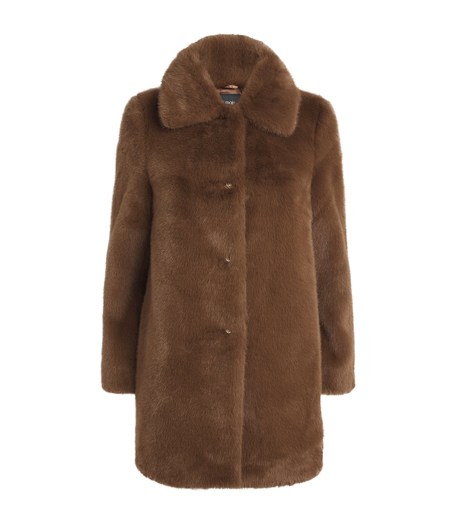 Faux Fur Double-Breasted Coat BROWN Image 1