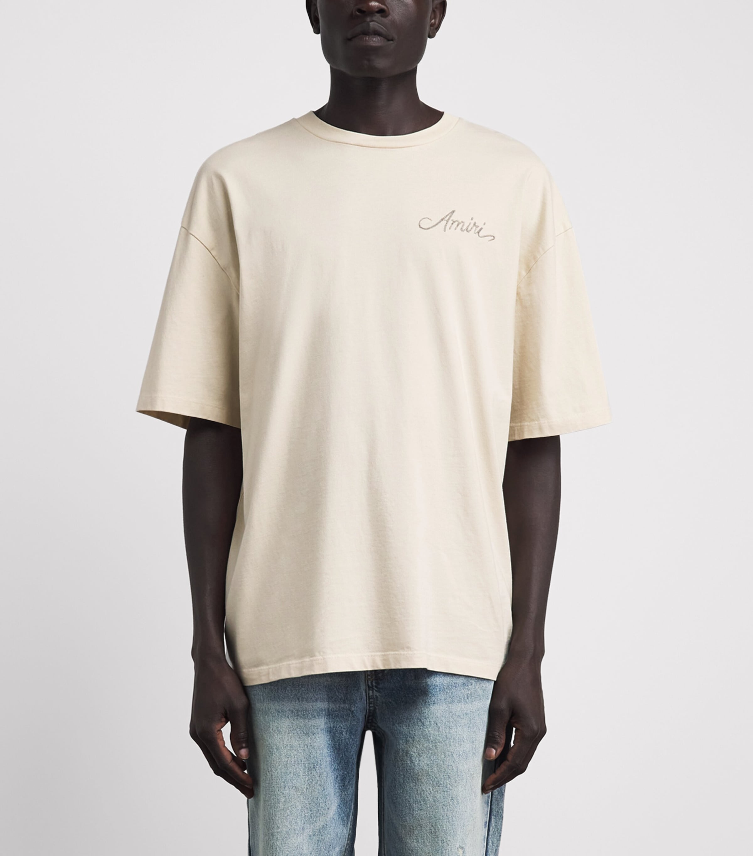 AMIRI Mens Cotton Check Patch T-Shirt Alabaster Image 4