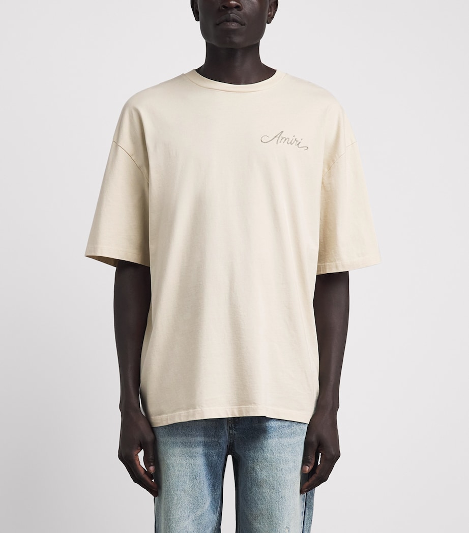 AMIRI Mens Cotton Check Patch T-Shirt Alabaster Image 4