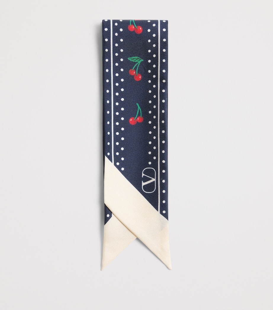 Valentino Garavani Blue Silk Cherryfic Print Scarf Harrods UK
