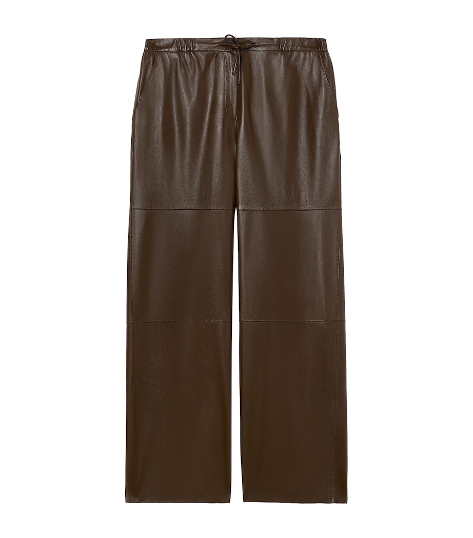 Marina Rinaldi Womens Leather Drawstring Trousers Chocolate Image 1