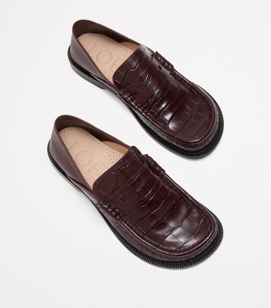 Calfskin Croc-Embossed Campo Loafers BURGUNDY Image 4