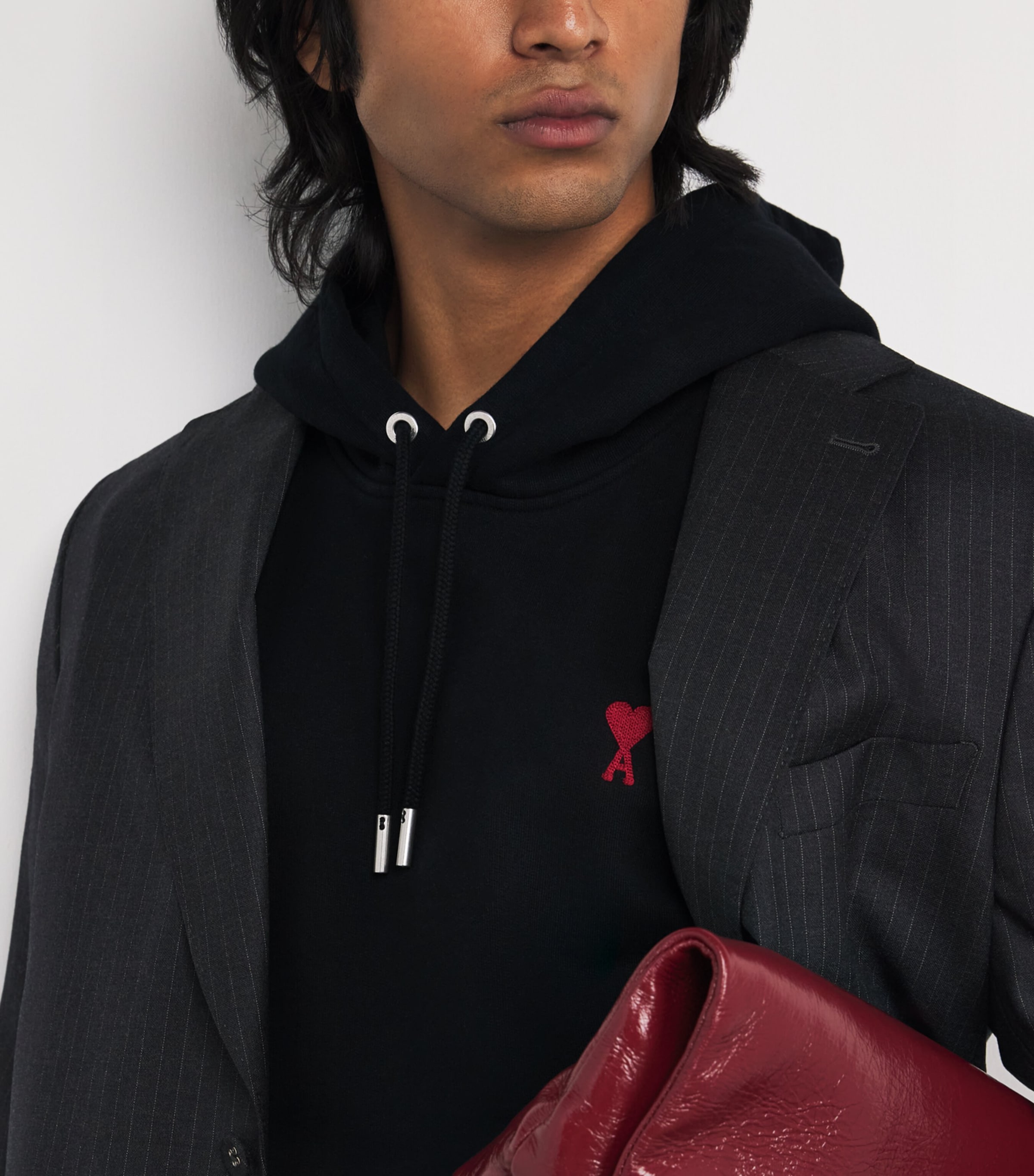 Cotton Embroidered Ami De Coeur Logo Hoodie 001 - NOIR Image 6