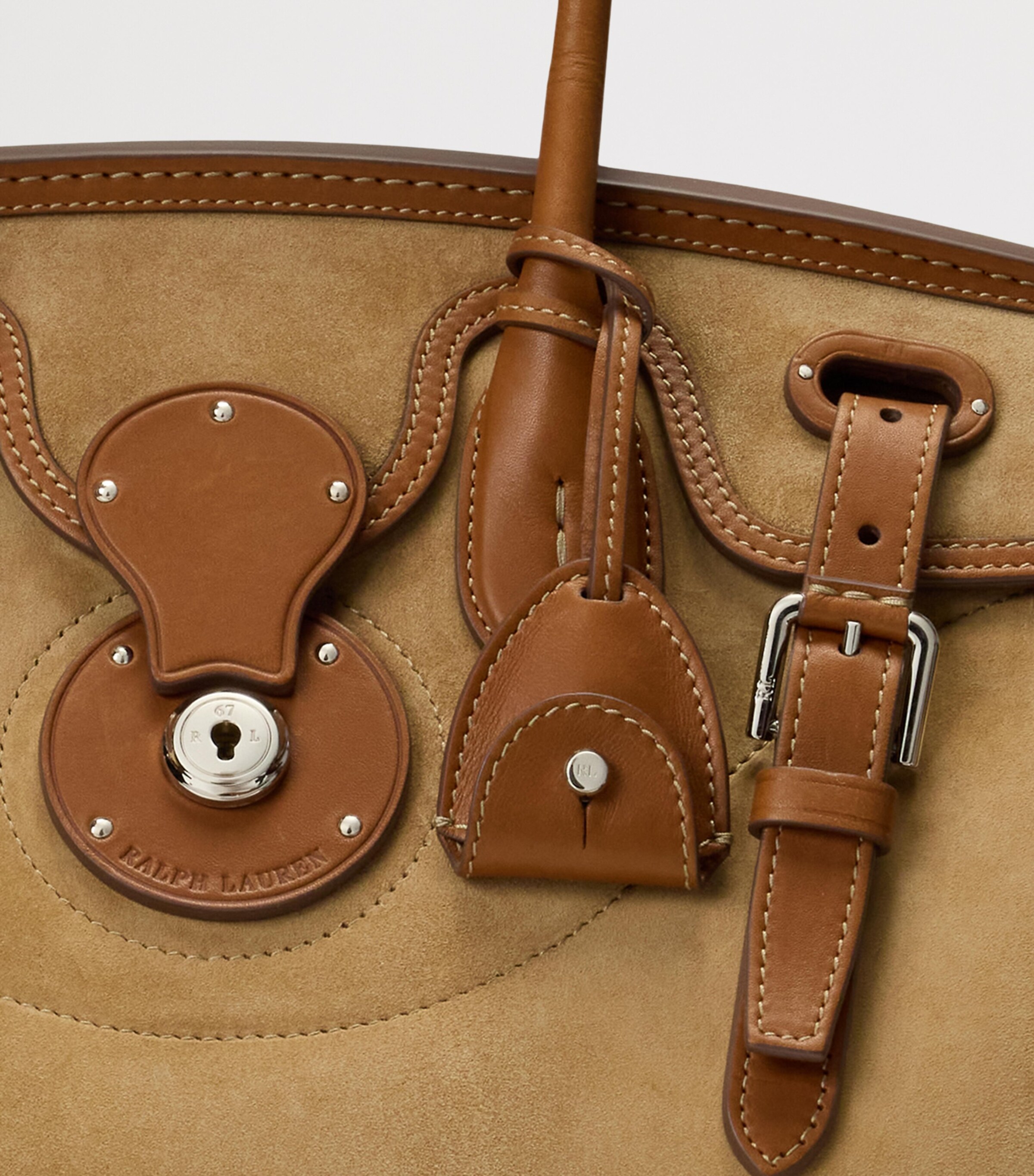 Ralph Lauren Collection Suede Soft Ricky 33 Top-Handle Bag Dark Tan Image 4