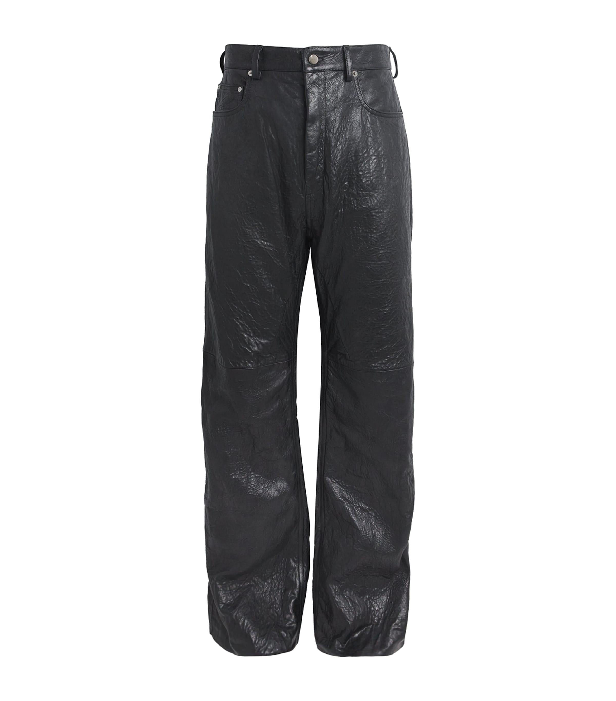 Rick Owens Mens Leather Geth Wide-Leg Jeans Black/ Image 1