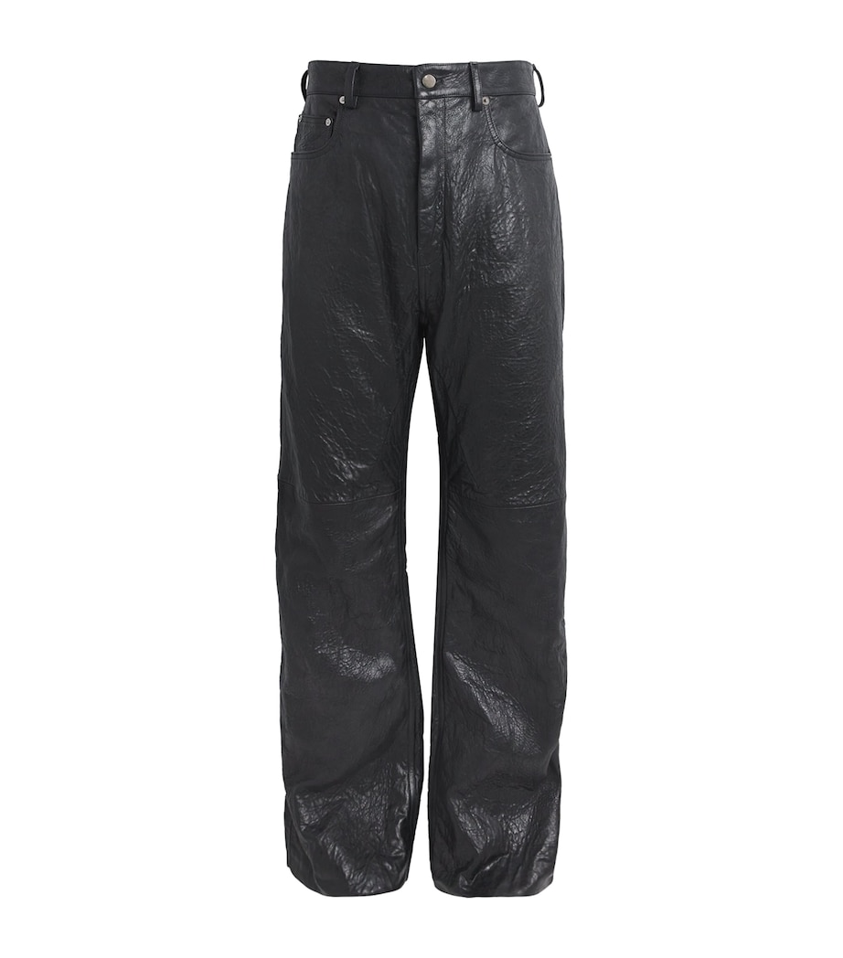 Rick Owens Mens Leather Geth Wide-Leg Jeans Black/ Image 1