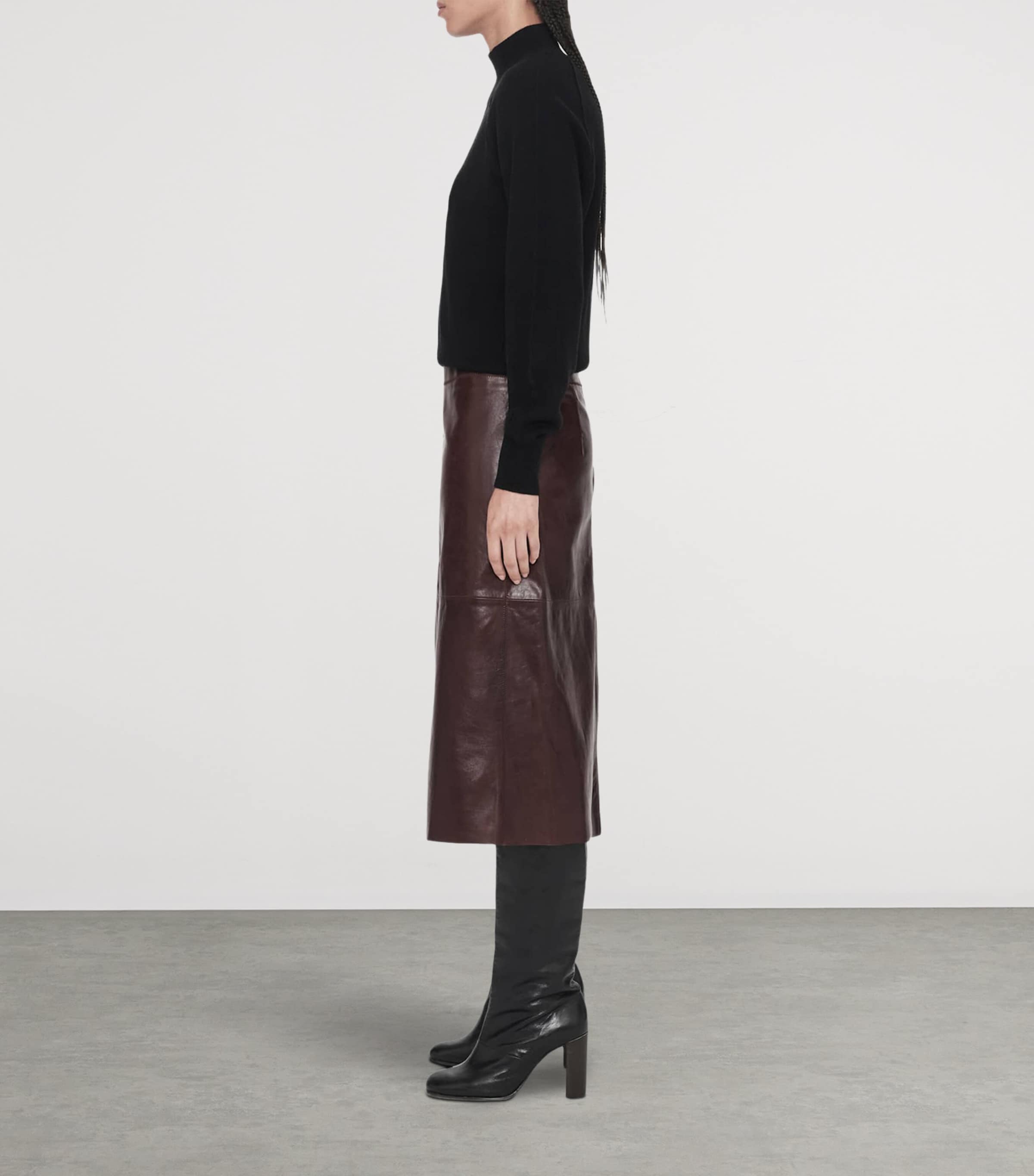 AllSaints Womens Leather Olivia Midi Skirt Oxblood Red Image 8