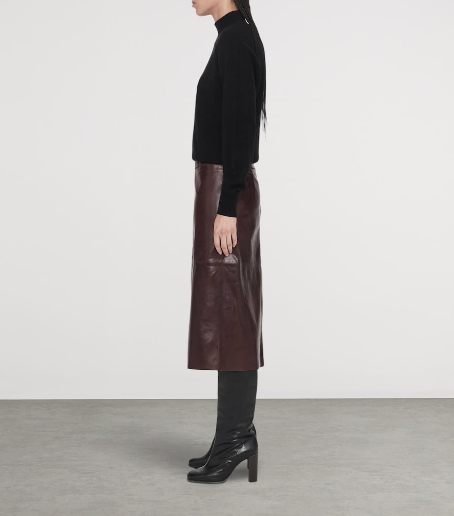 AllSaints Womens Leather Olivia Midi Skirt Oxblood Red Image 8