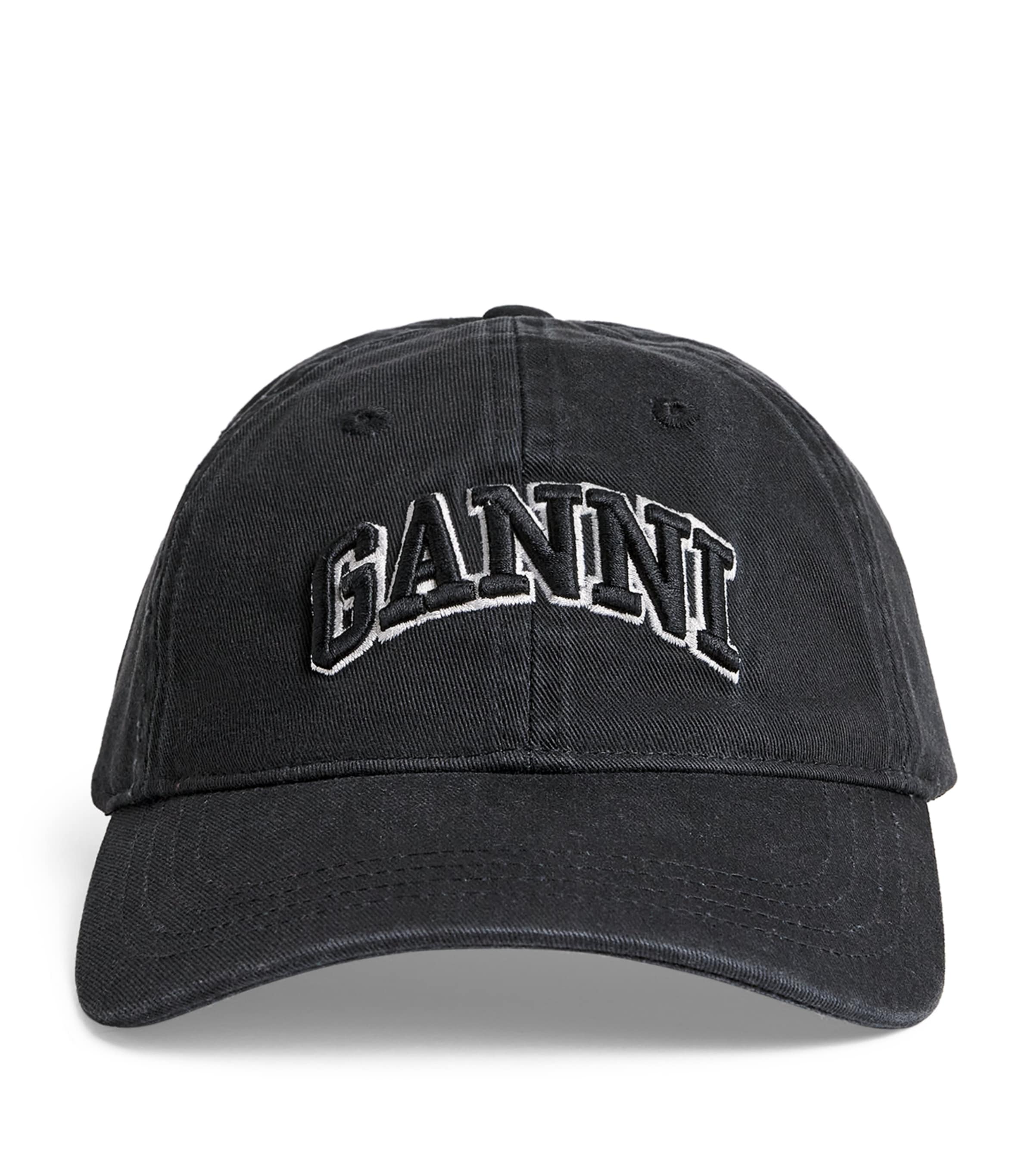 Ganni Cotton Canvas Logo Baseball Cap In Black