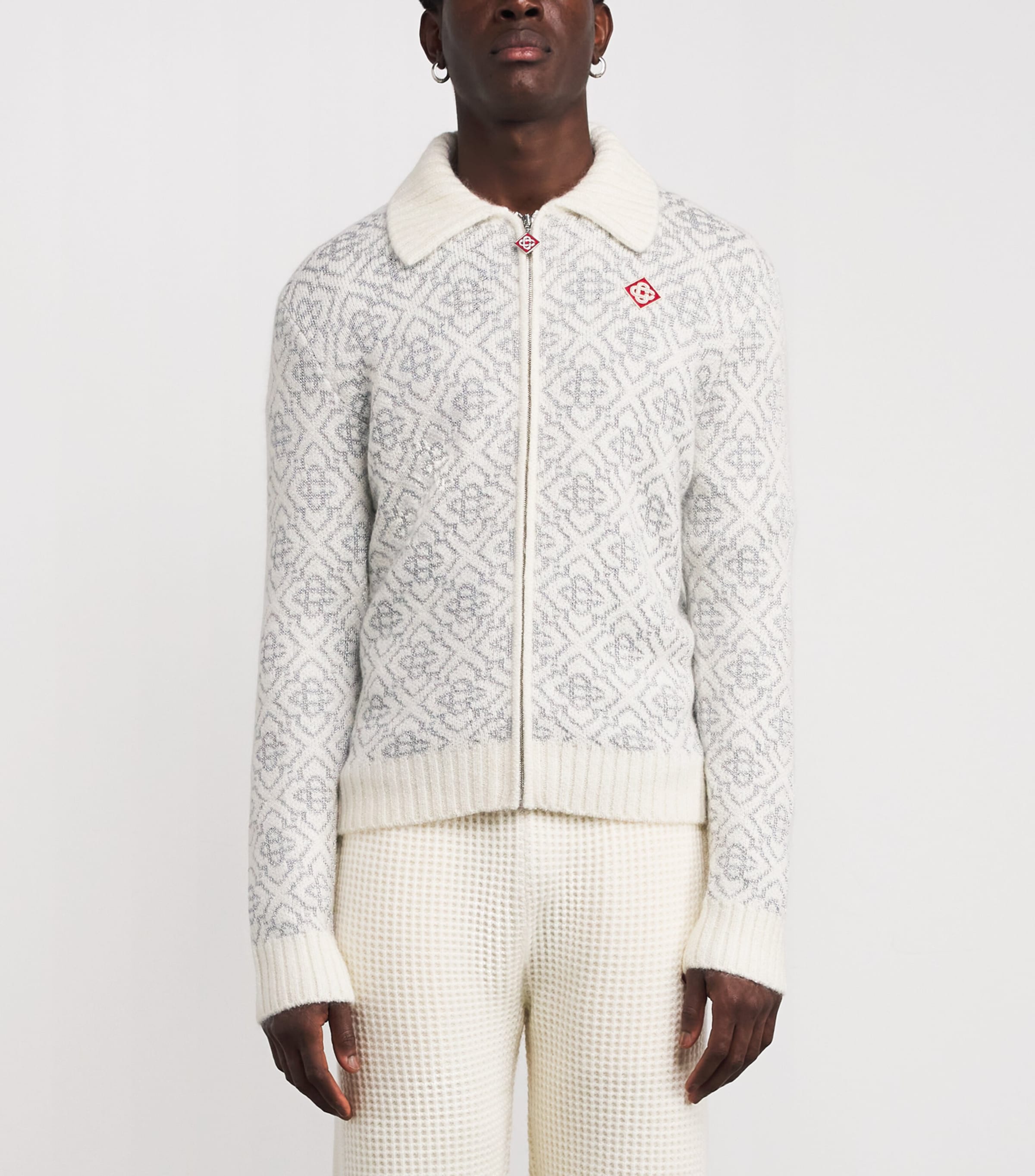 Monogram Zip-Up Cardigan WHITE Image 3