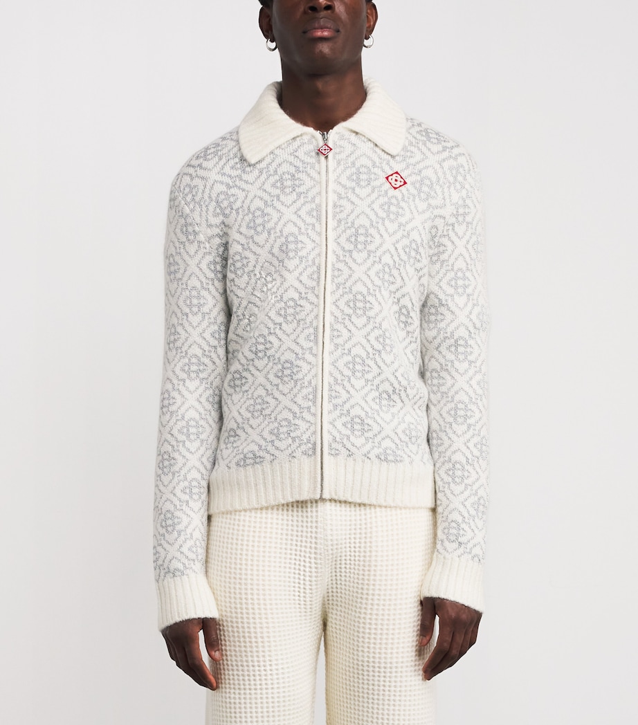 Monogram Zip-Up Cardigan WHITE Image 3