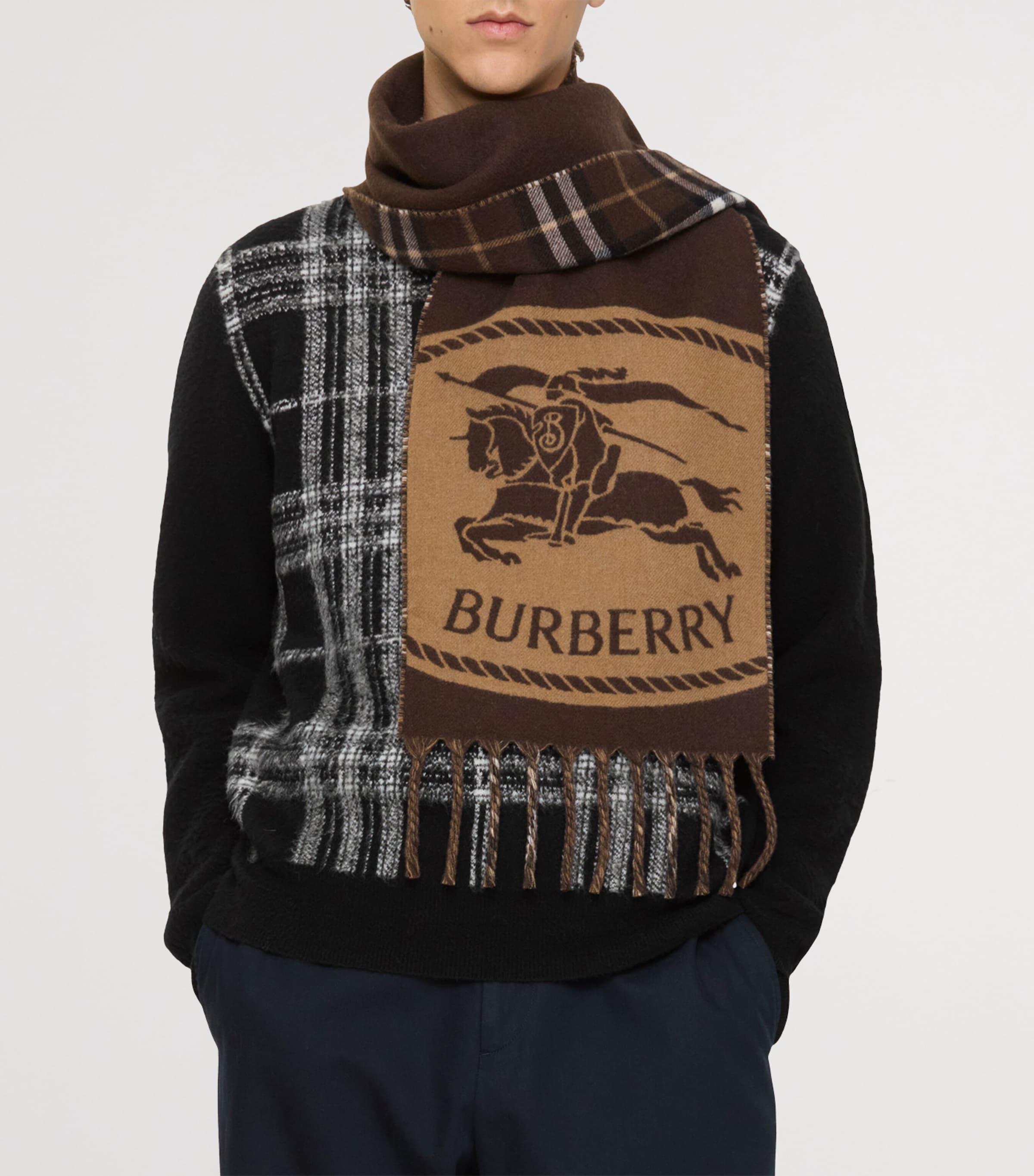 Cashmere Reversible Check EKD Scarf TREACLE BROWN Image 3