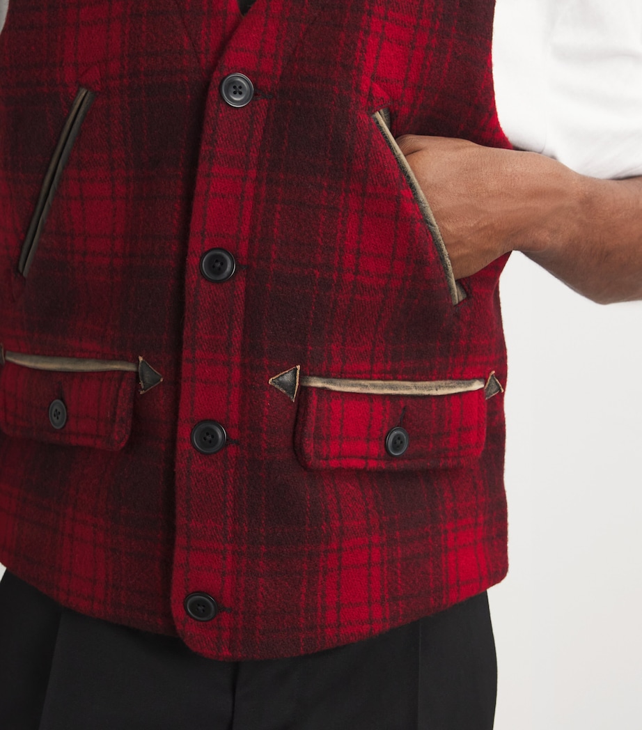 Wool Check Gilet RED Image 4