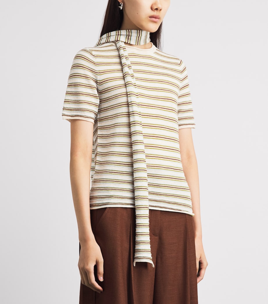 ME+EM Womens Wool-Cashmere Stripe Barely There T-Shirt Oatmeal Multi Image 4