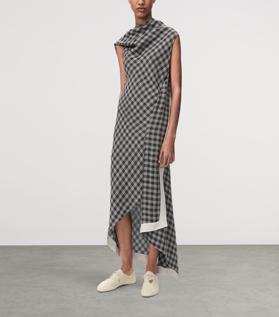 LOEWE Womens Draped Check Maxi Dress Blue/brown Image 2
