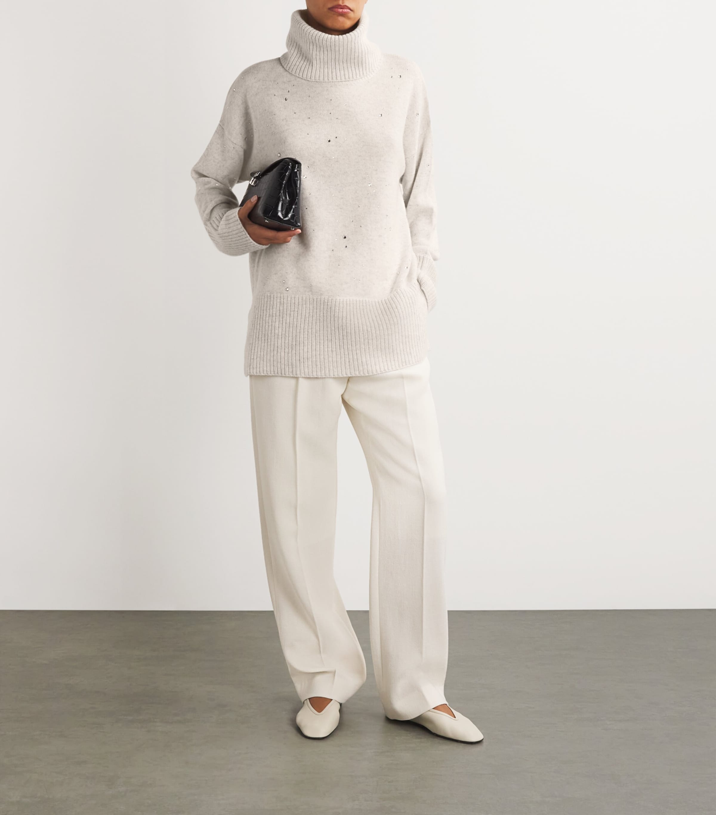 William Sharp Womens Cashmere Crystal-Embellished Rollneck Sweater Silverhaze Image 2