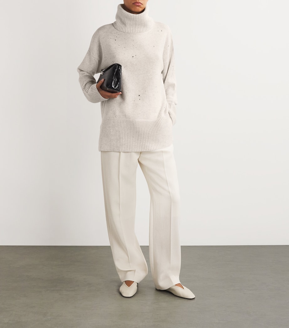 William Sharp Womens Cashmere Crystal-Embellished Rollneck Sweater Silverhaze Image 2