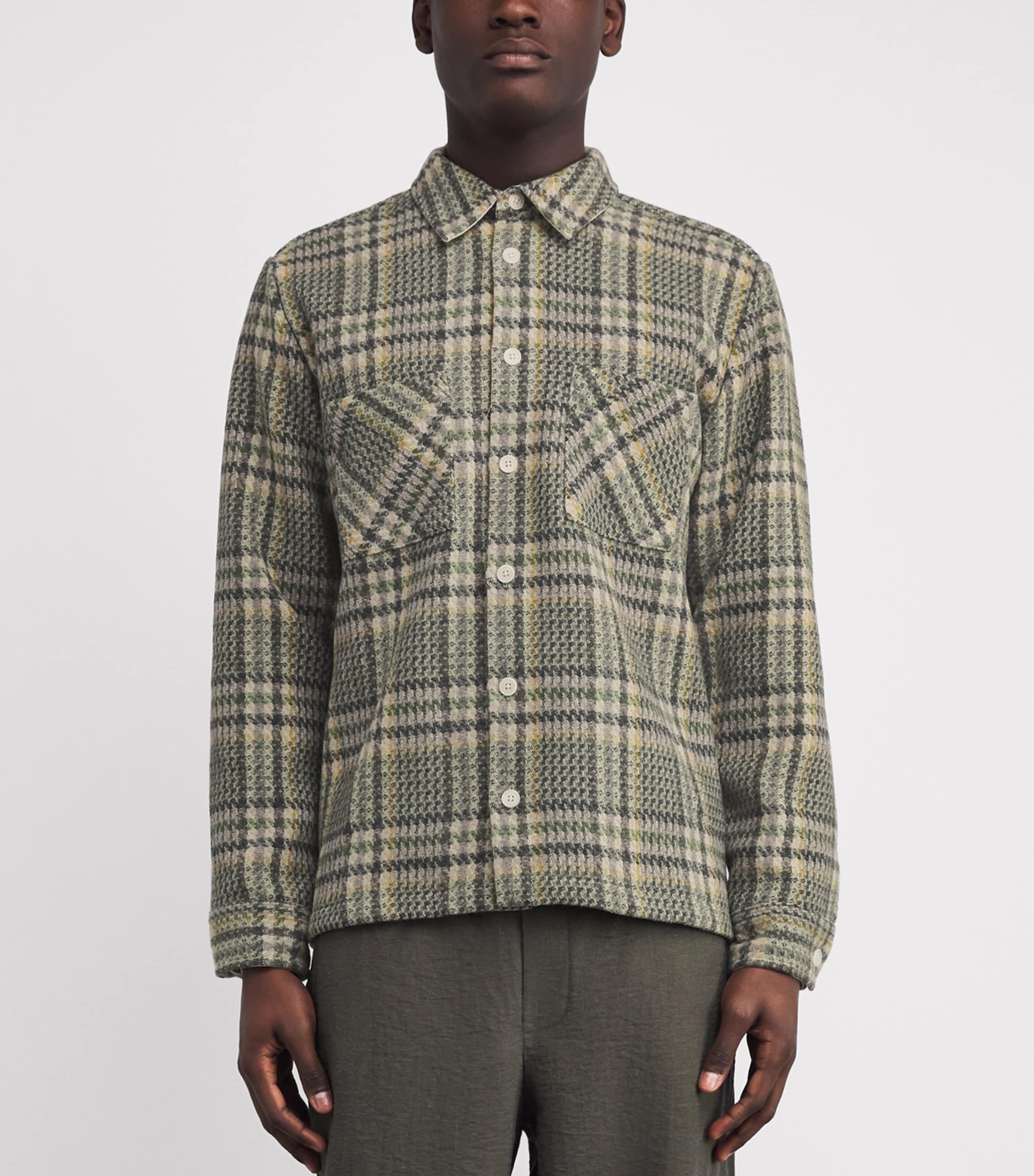 Wool-Blend Check Whiting Overshirt GREEN Image 3