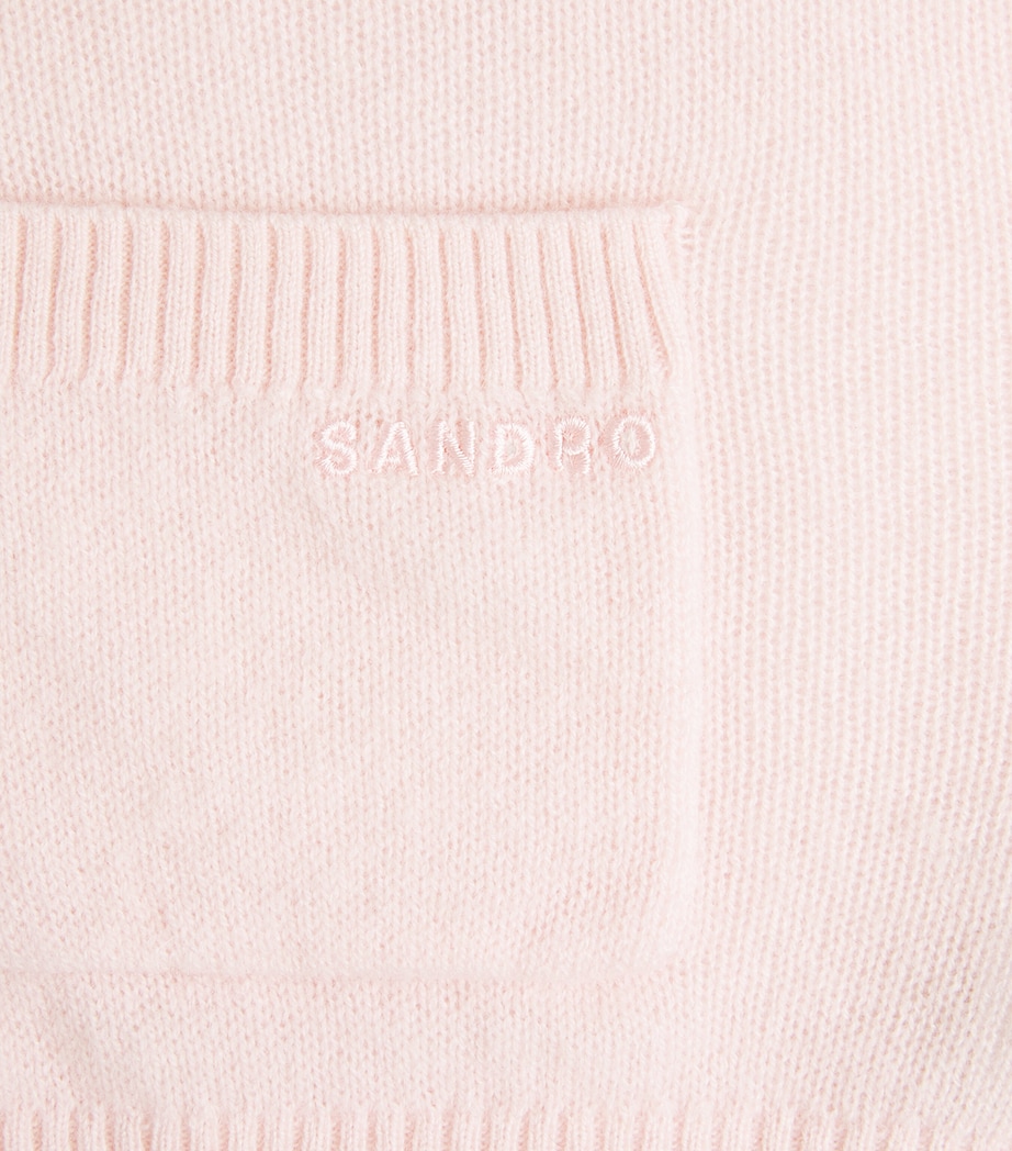 Sandro Paris Womens Wool-Cashmere Cropped Cardigan Light Pink Image 5
