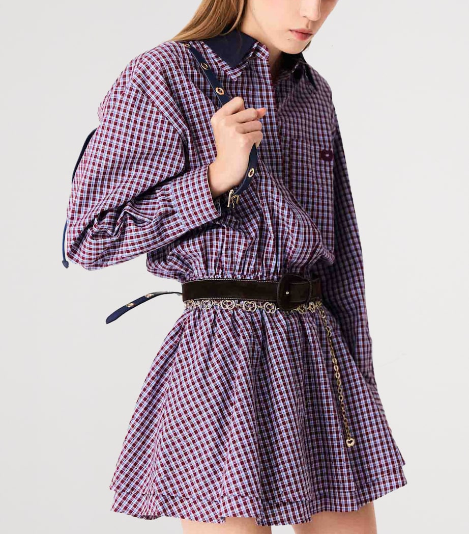 Maje Womens Cotton Check Mini Shirt Dress Burgundy Image 6