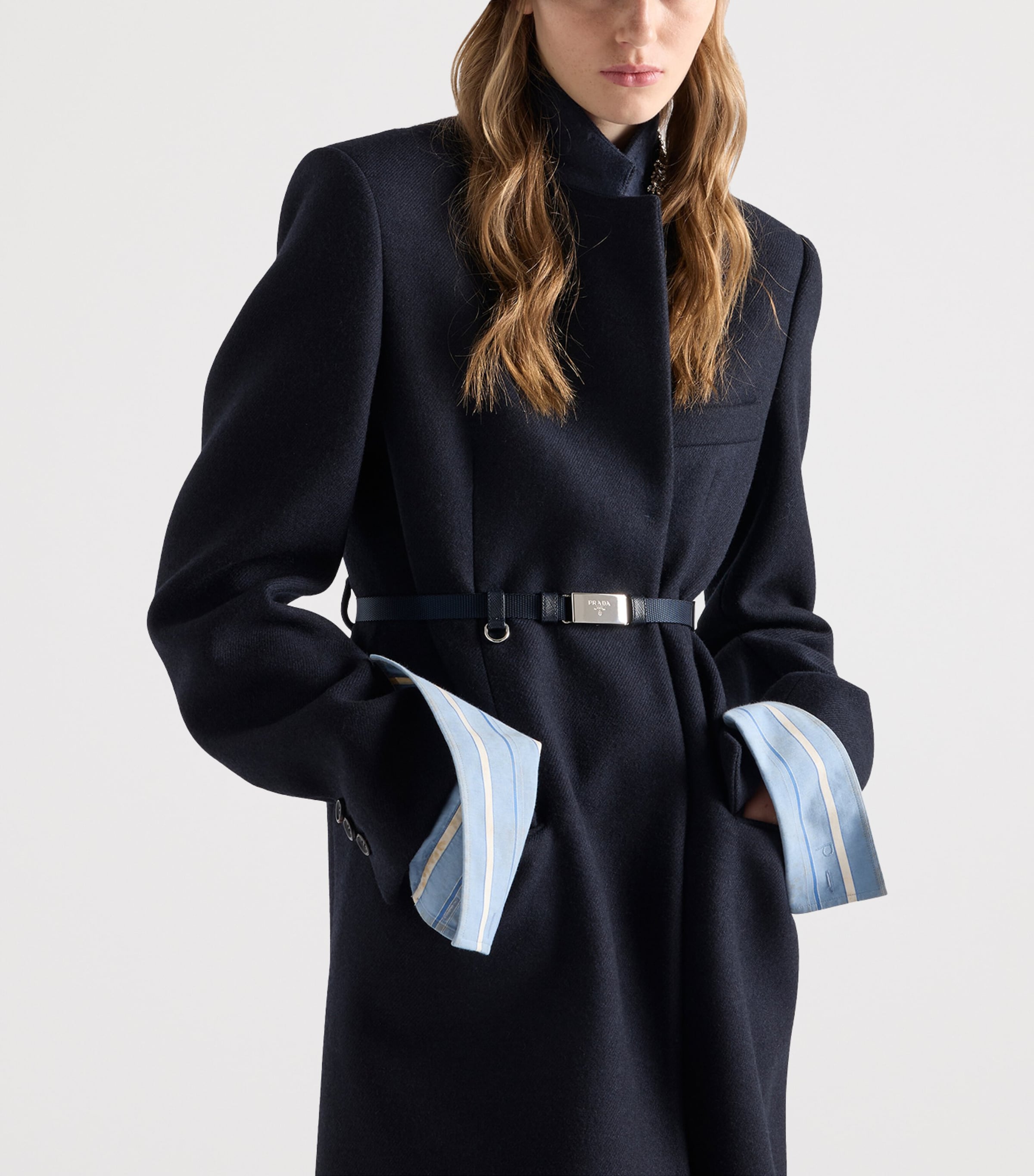 Prada Womens Wool Embroidered Coat Blue Image 4