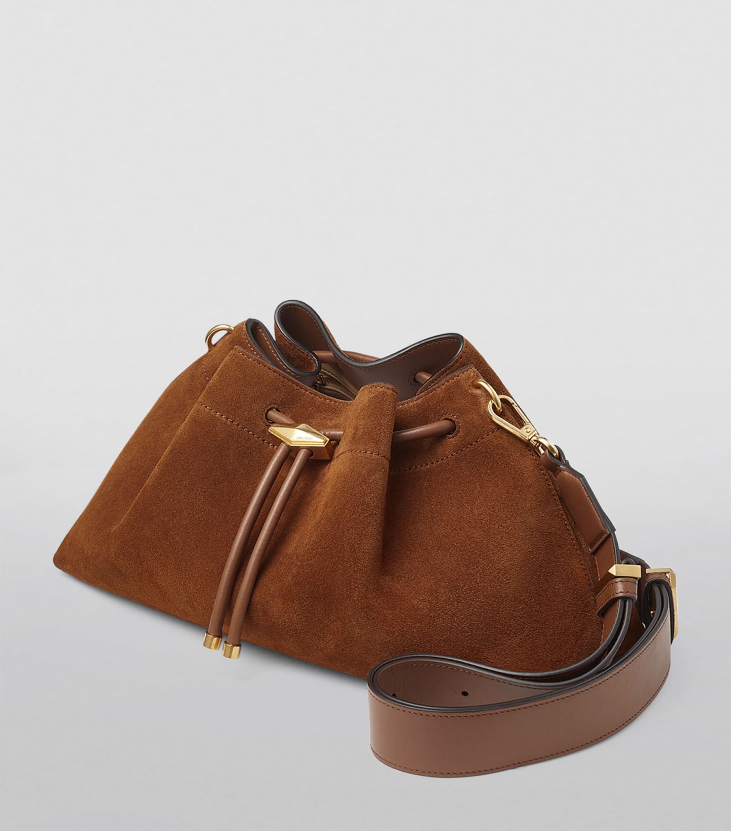 Medium Suede Cinch Bucket Bag TAN/GOLD Image 3