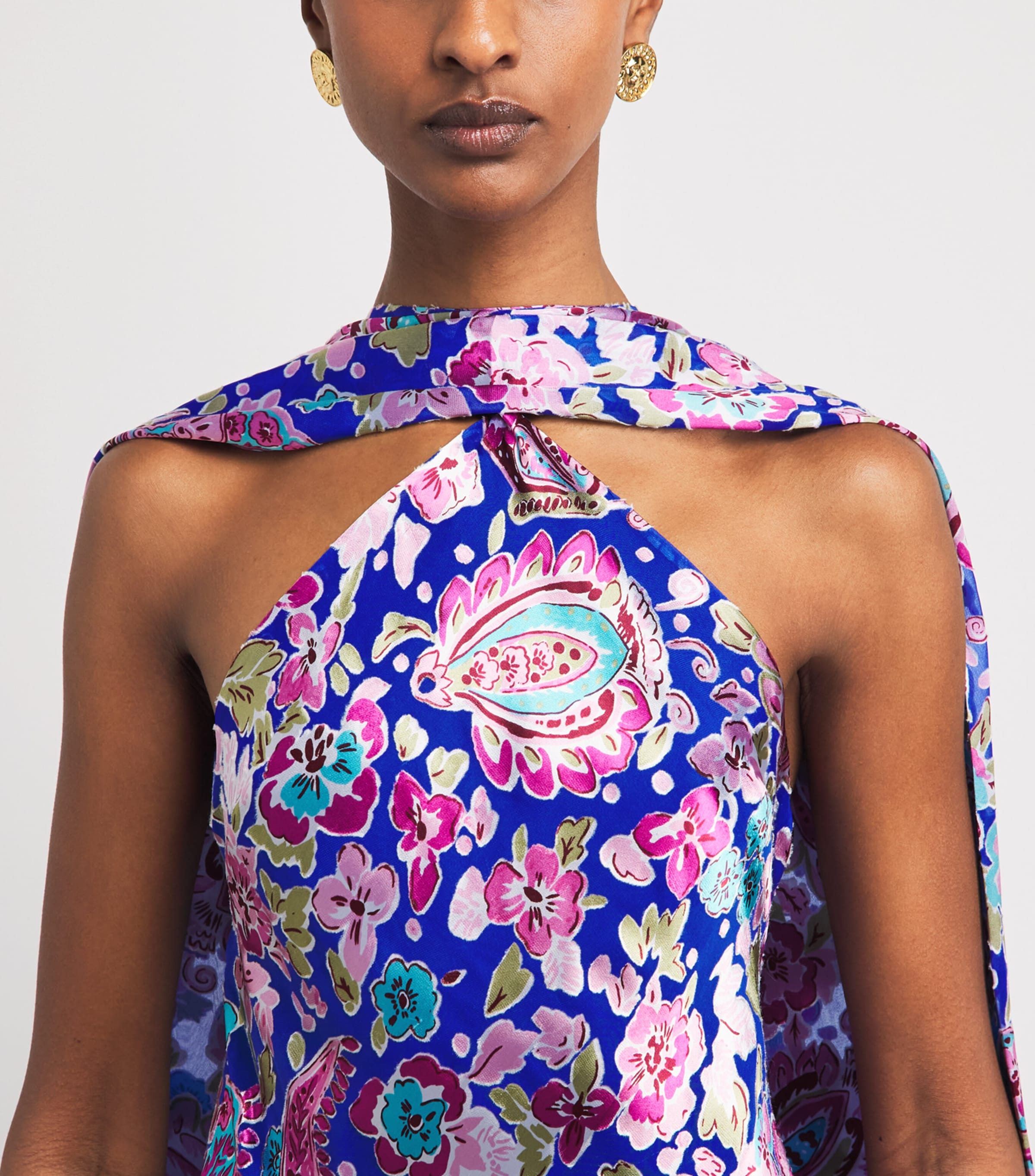 Rixo Womens Satin-Silk Hailey Midi Dress Cara Flrl Dvore Blue Image 3