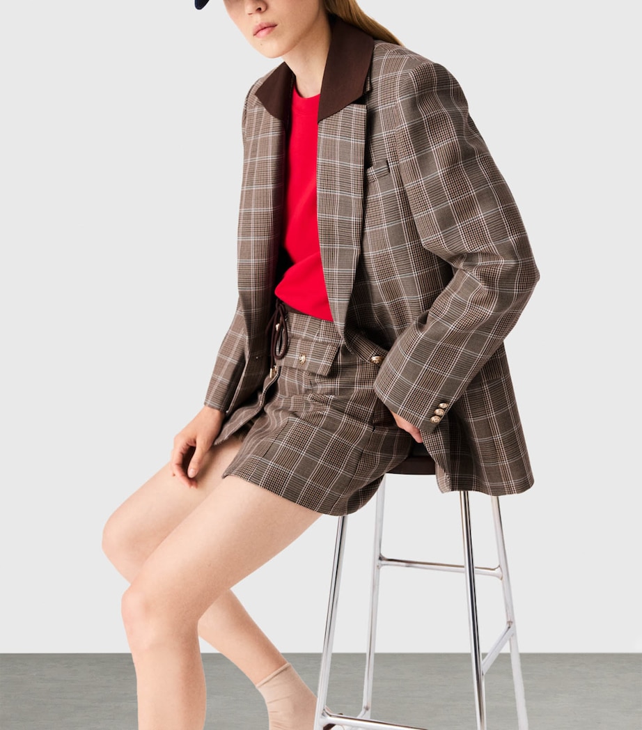 Maje Womens Wool-Cotton Check Blazer Brown Image 6