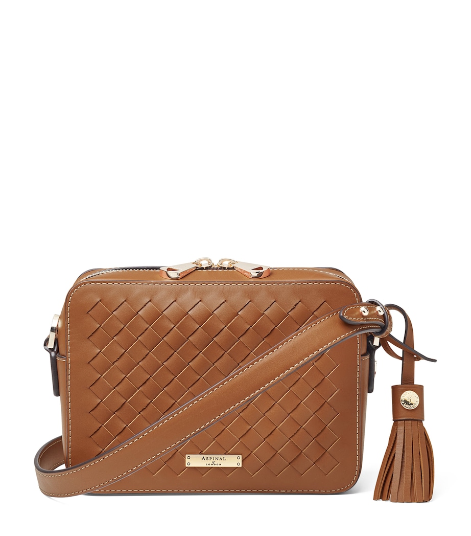 Leather Slot Weave Camera Bag TAN Image 1