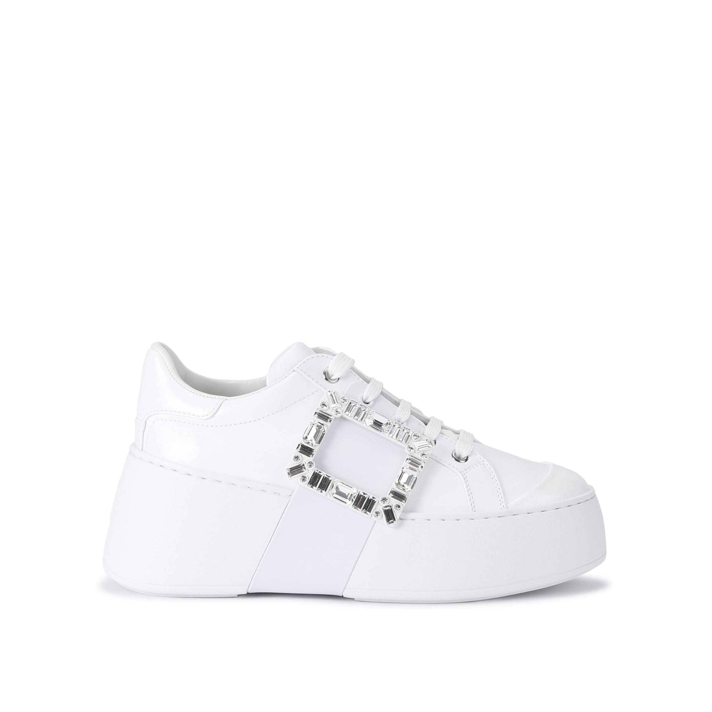 Roger Vivier Leather Viv Skate Platform Sneakers In White