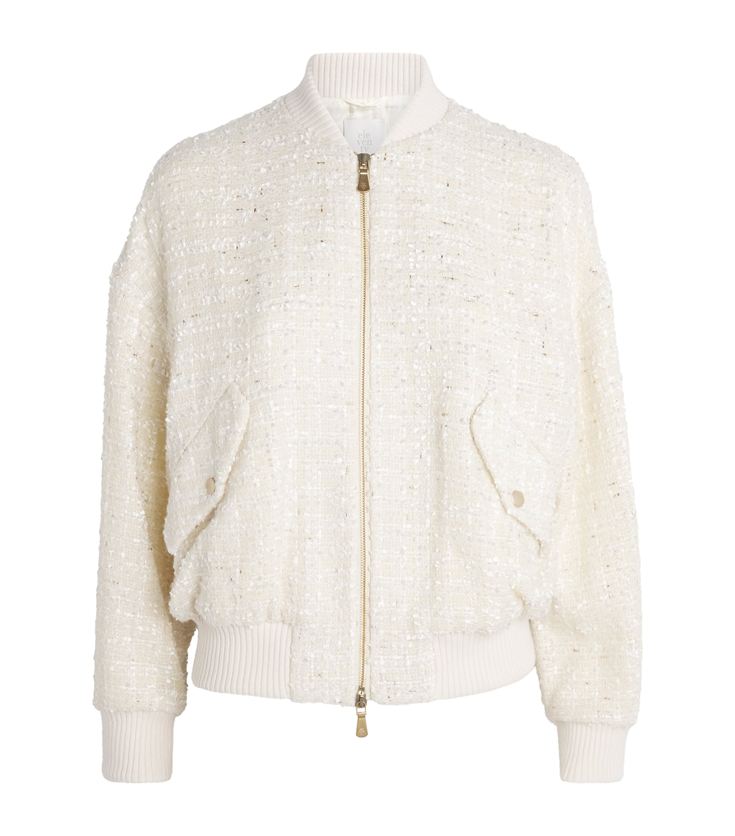 Eleventy Wool-blend Tweed Bomber Jacket In White
