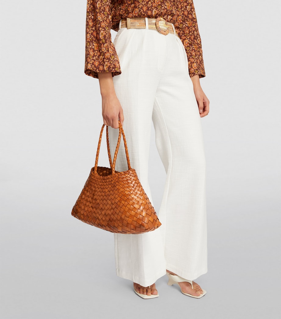 Large Leather Woven Santa Croce Tote Bag TAN Image 4