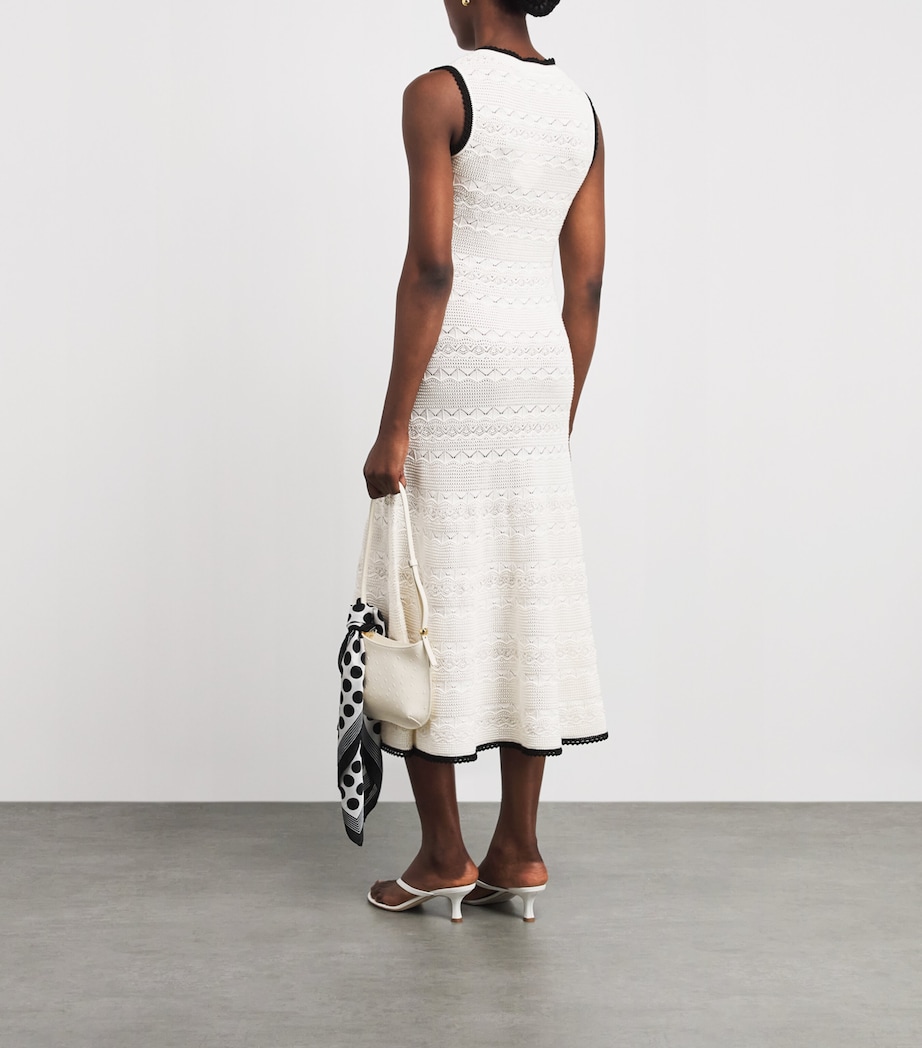 Self-Portrait Womens Knitted Pointelle Midi Dress White Image 4