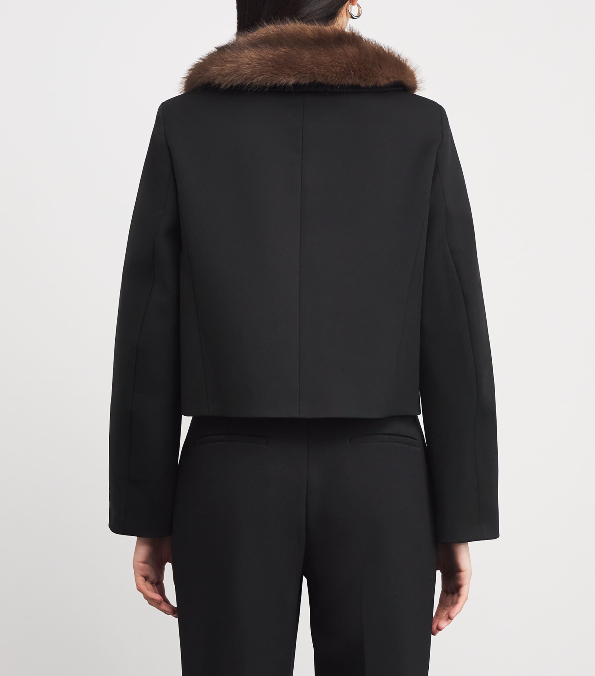 Cropped Removable-Collar Pea Coat BLACK Image 4