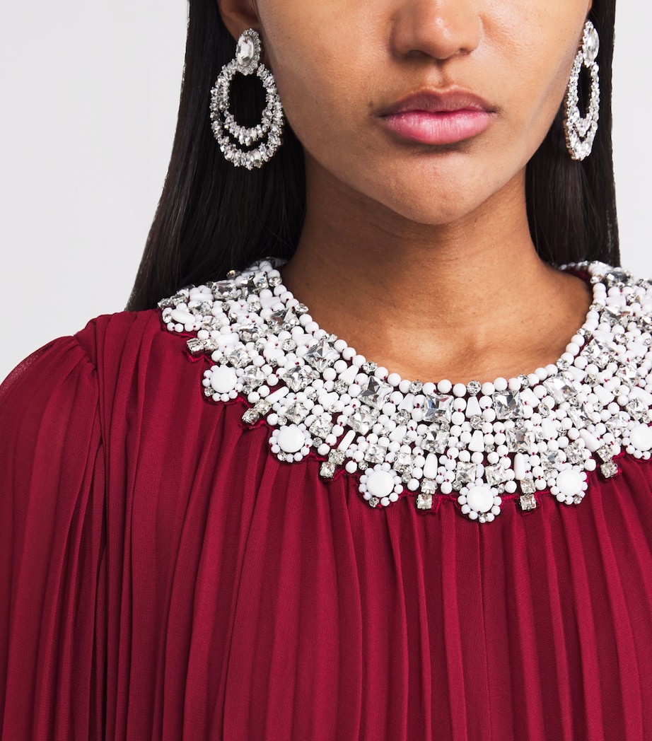 Ostrich Feather-Trim Maxi Dress BURGUNDY Image 6