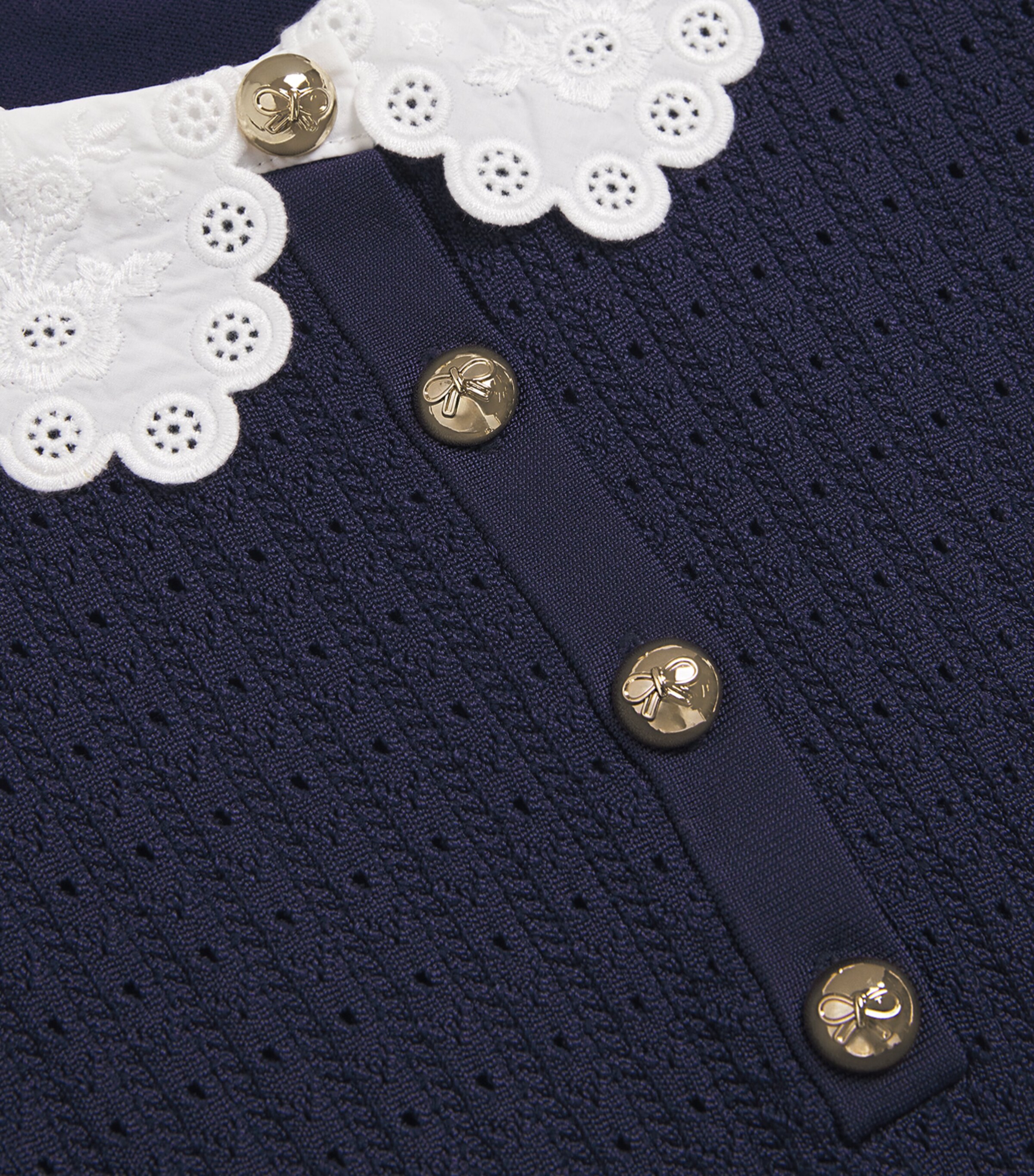 Self-Portrait Kids Knitted Collar Dress (3-12 Years) Navy Image 3