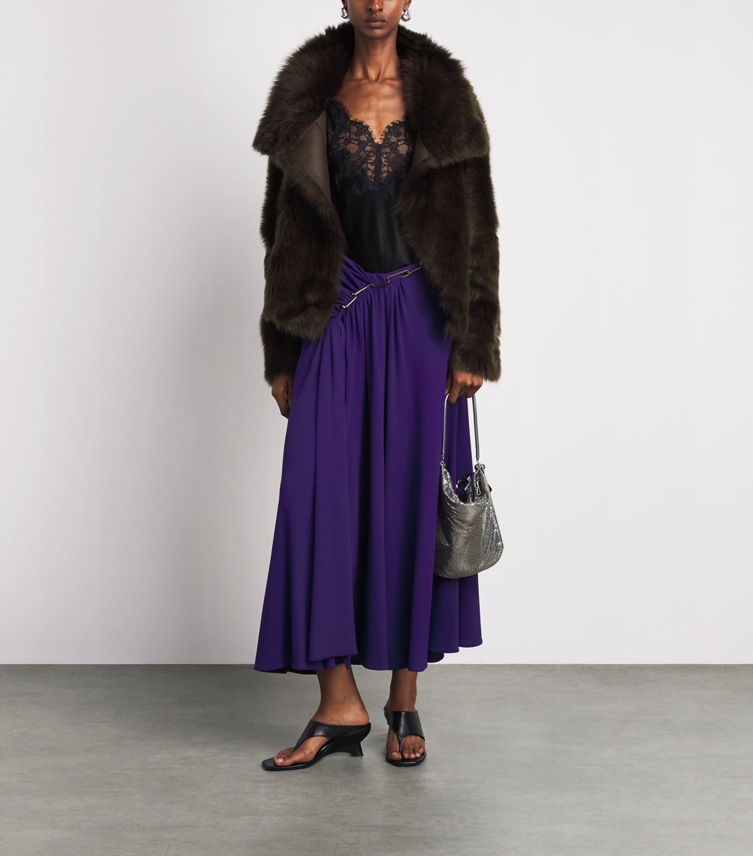 Rabanne Womens Draped Chain Midi Skirt Purple Image 2