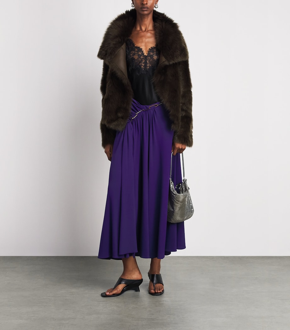 Rabanne Womens Draped Chain Midi Skirt Purple Image 2
