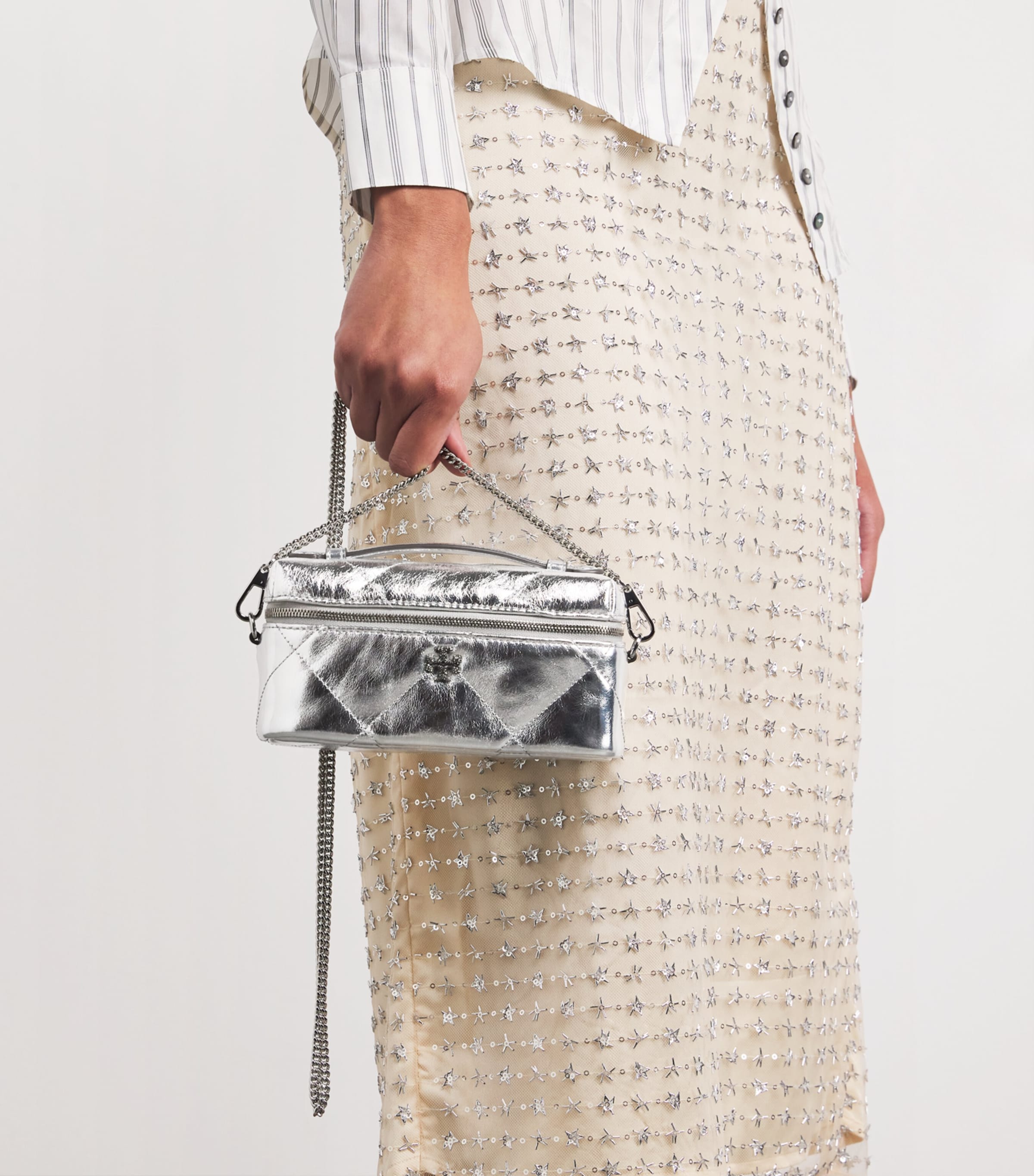 Leather Quilted Kira Vanity Case Bag SILVER Image 2