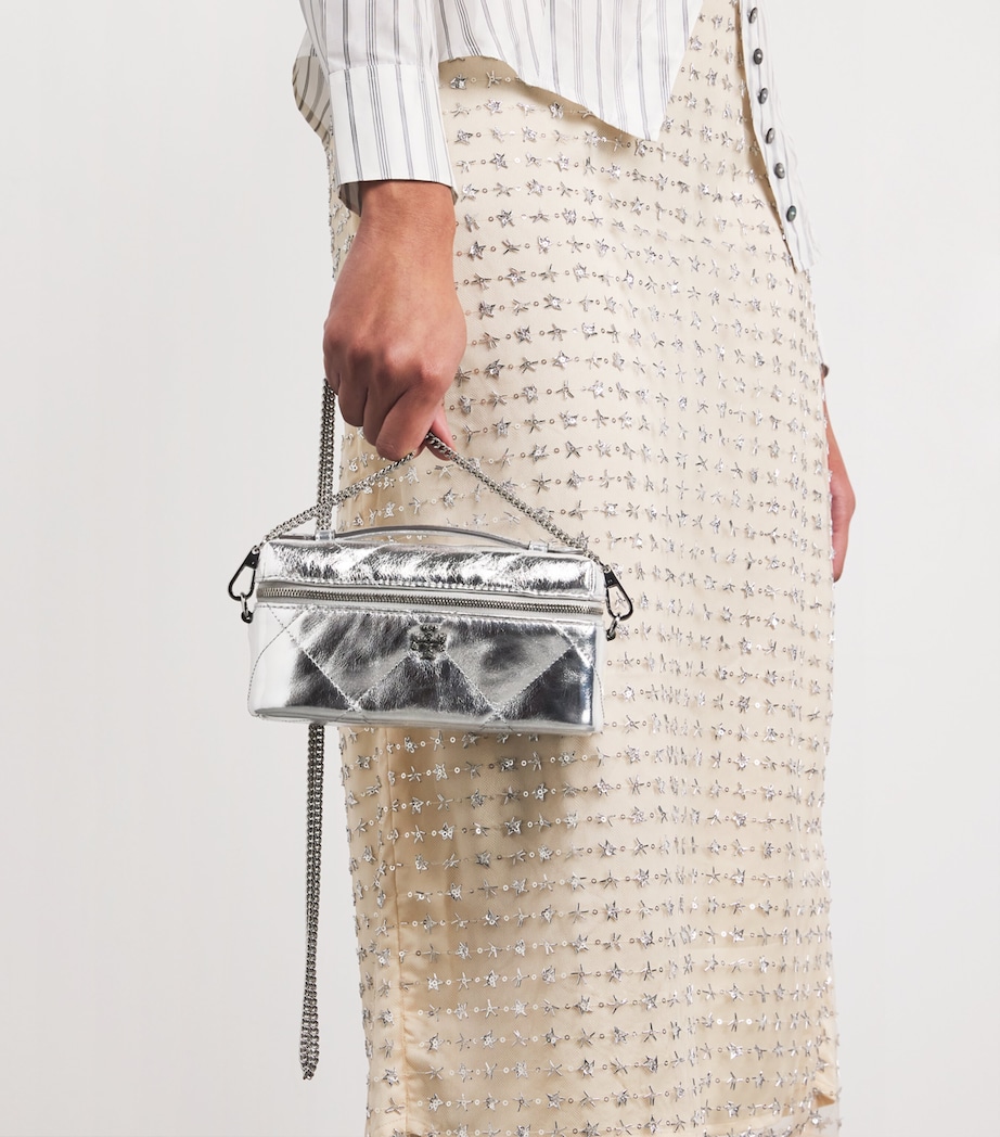 Leather Quilted Kira Vanity Case Bag SILVER Image 2